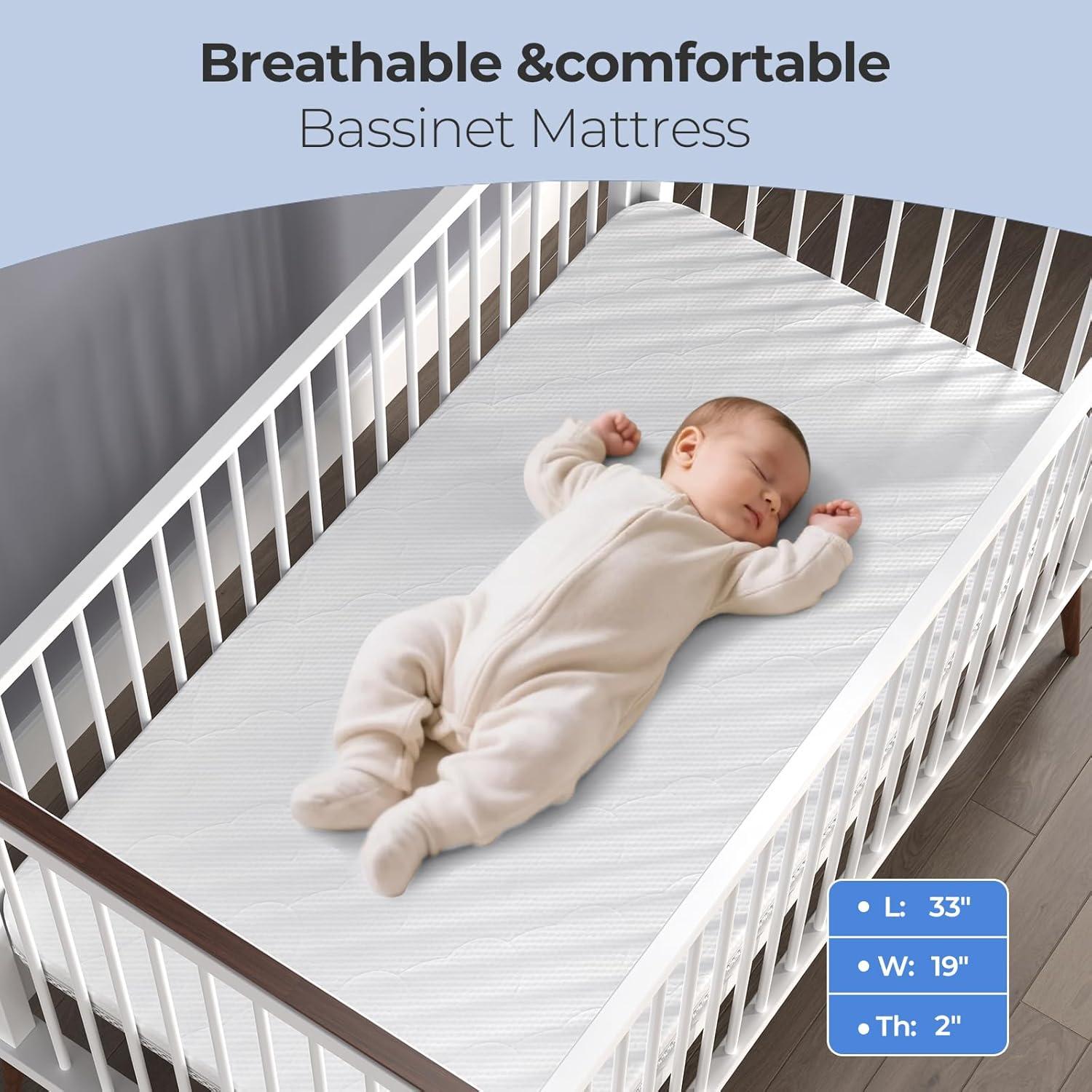 Colchón para cuna de bebé ANGELBLISS 3 en 1 33x19 cm