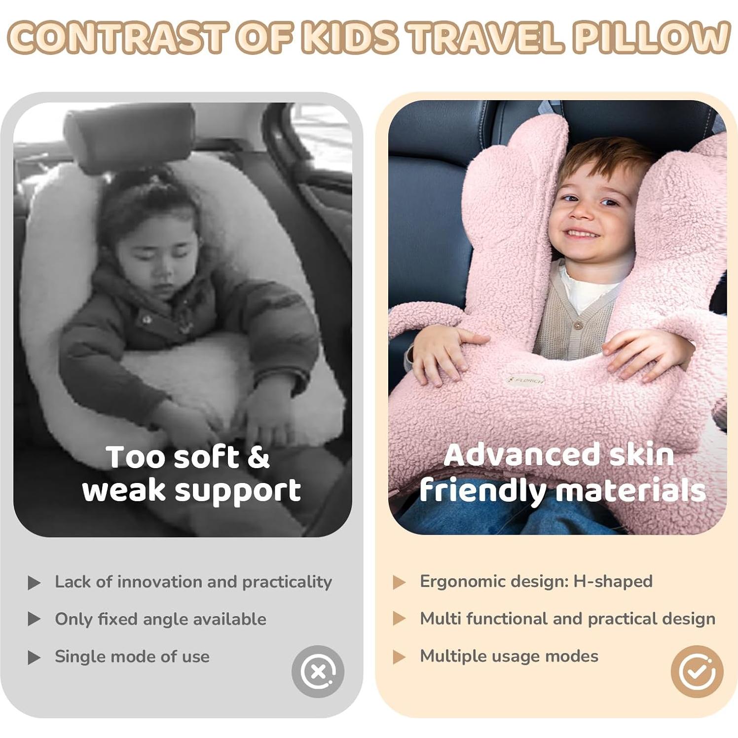 Almohada de Viaje FLORICH Rosa Ergonómica para Niños y Adultos