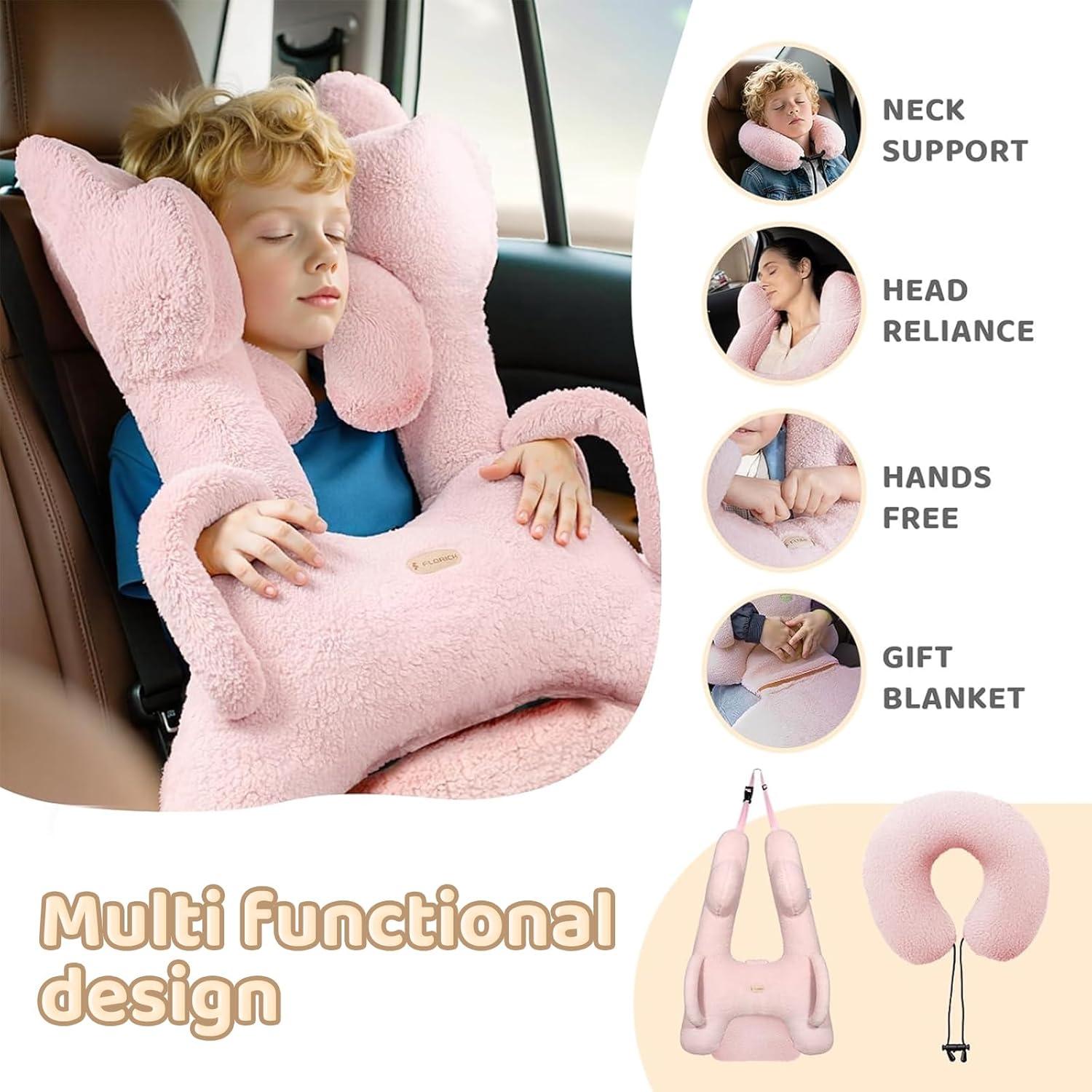 Almohada de Viaje FLORICH Rosa Ergonómica para Niños y Adultos