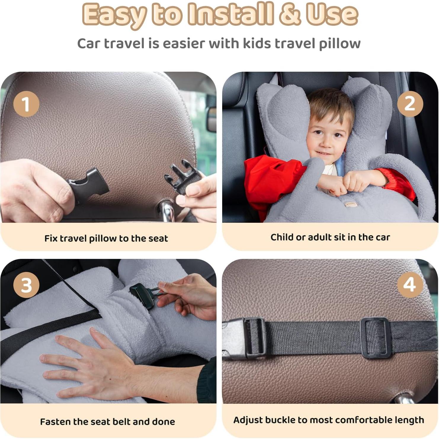 Almohada de Viaje Ergonómica FLORICH Gris para Adultos y Niños