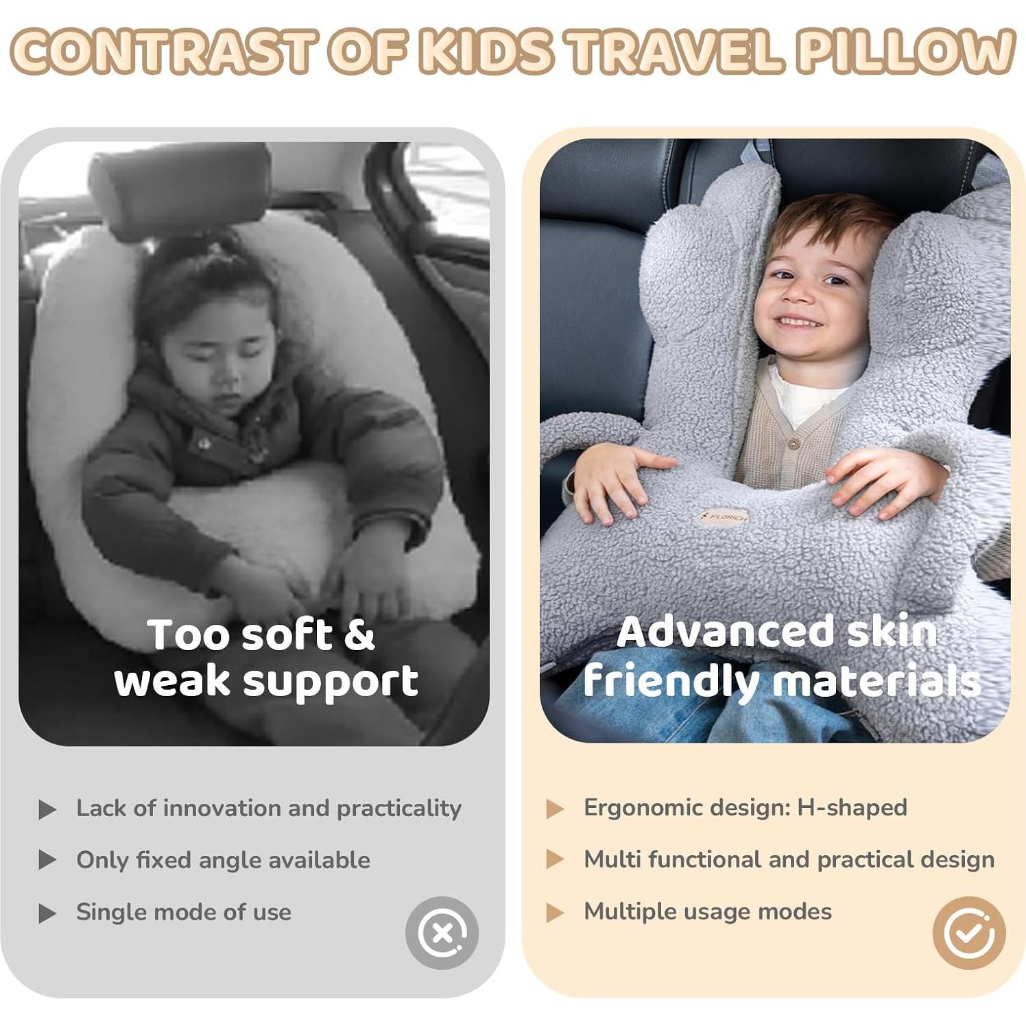 Almohada de Viaje Ergonómica FLORICH Gris para Adultos y Niños