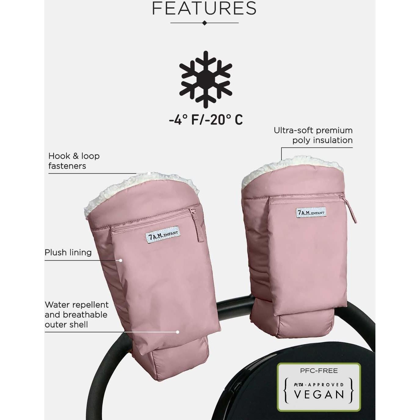 Guantes Calentadores 7AM Enfant Rosa Ceniza - Muffs para Carro