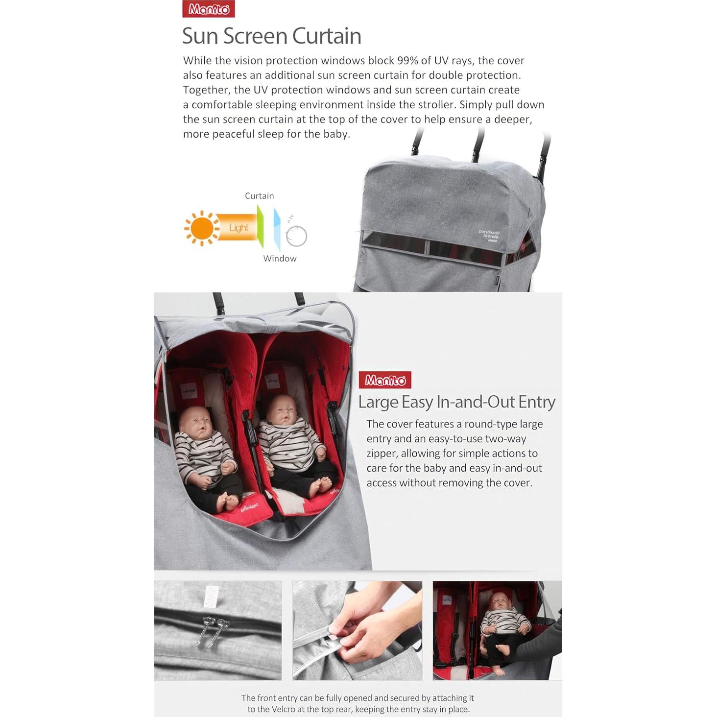 Cubierta para Cochecito Gemelar Manito Melange Twin Gris