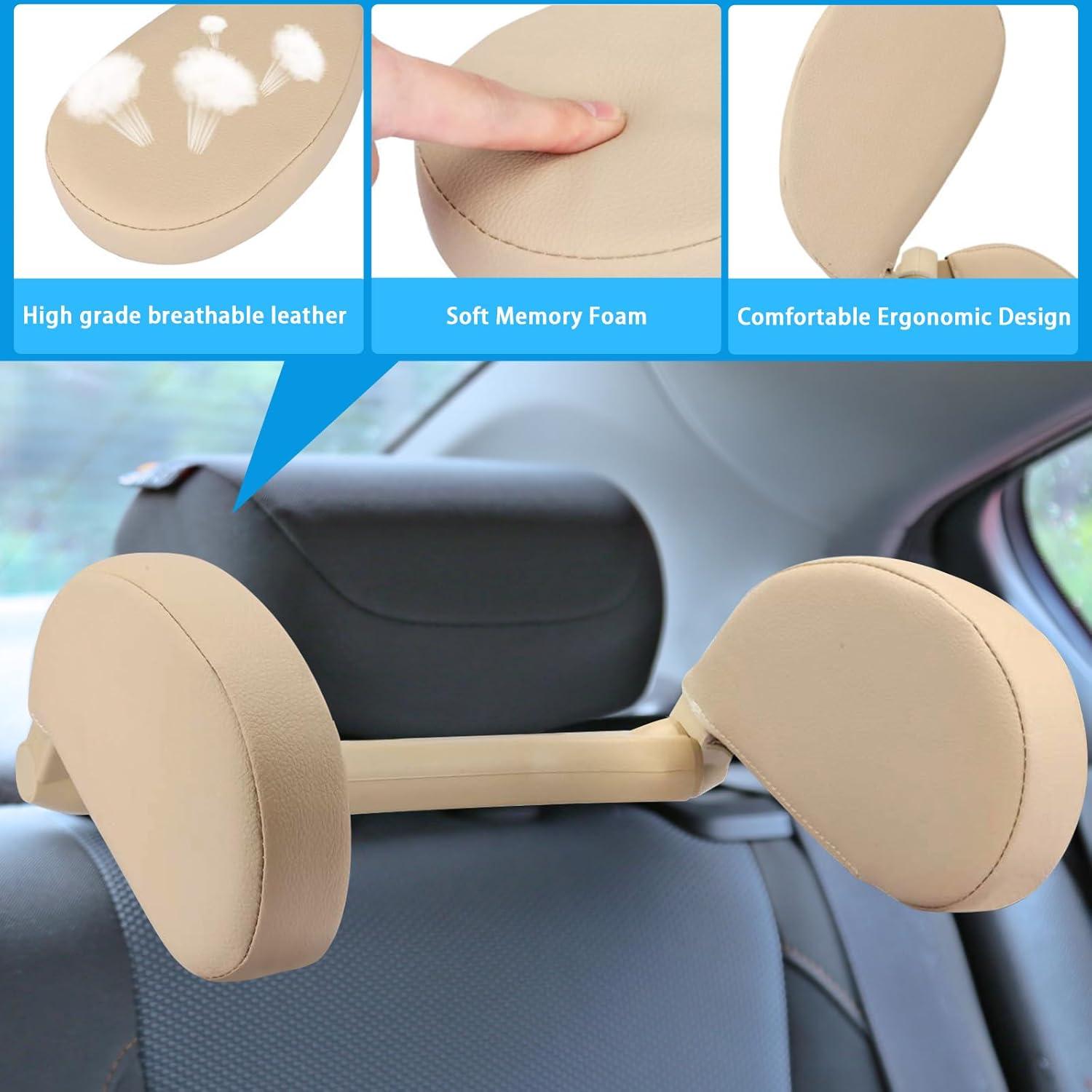 Almohada de Reposacabezas HSWT Ajustable para Coche Beige