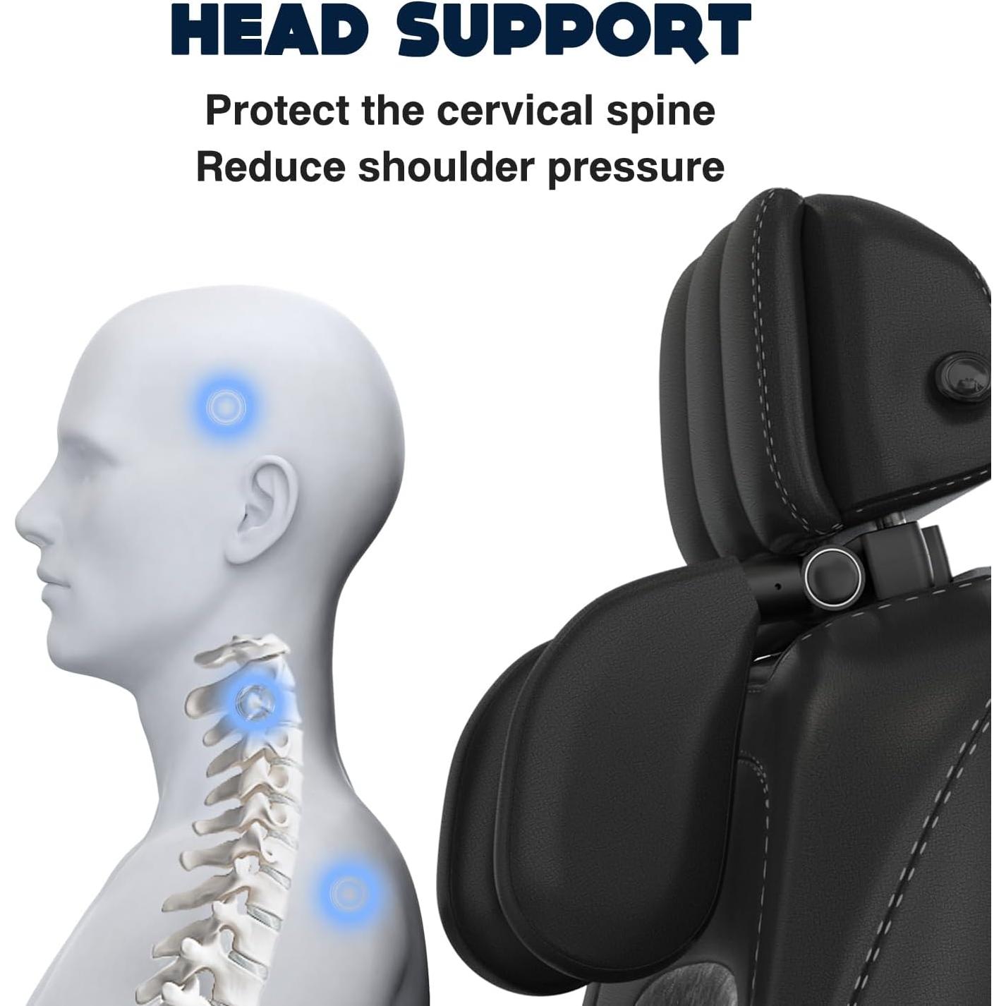 Almohada de Reposacabezas WAPEXNOS Ajustable 180° para Coche