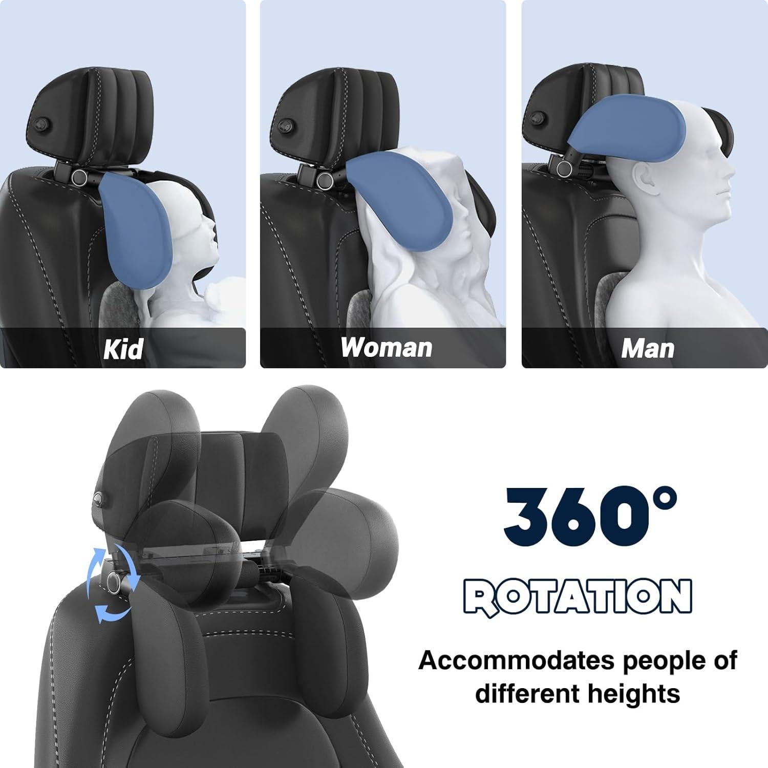 Almohada de Reposacabezas WAPEXNOS Ajustable 180° para Coche