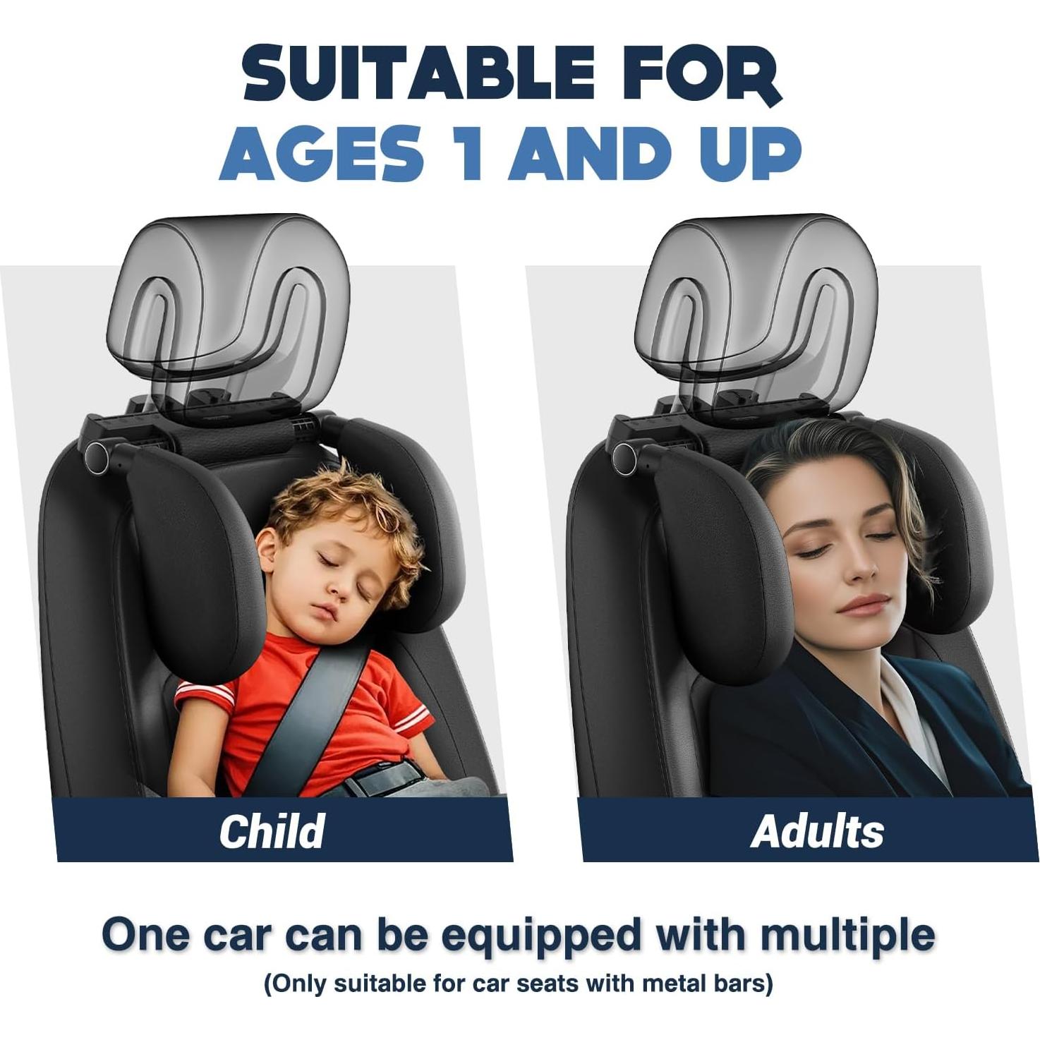 Almohada de Reposacabezas WAPEXNOS Ajustable 180° para Coche