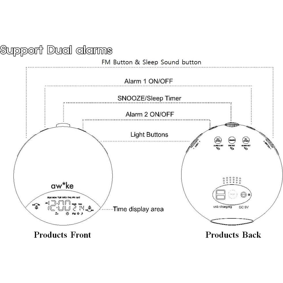 Reloj Despertador Amanecer aw*ke S100 Luz LED Ajustable