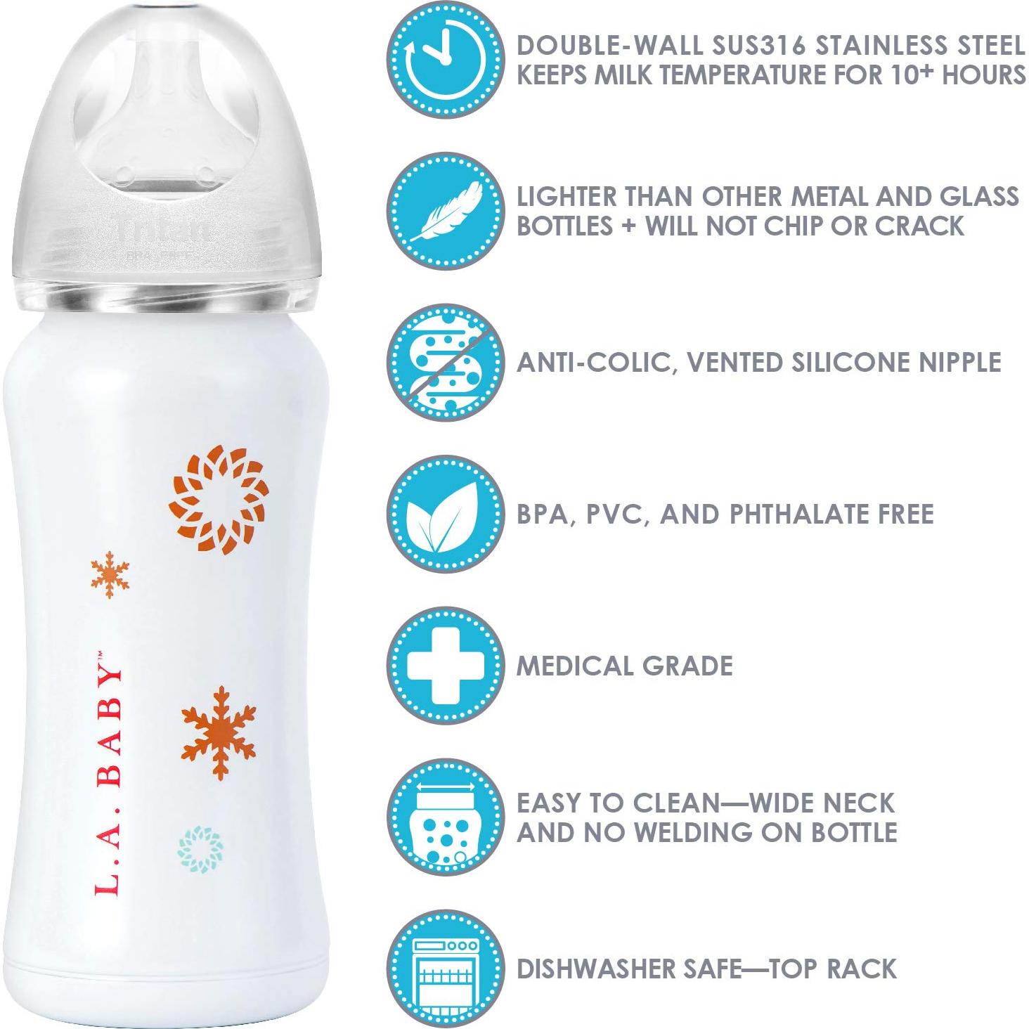 Botella Térmica para Bebé LA Baby 266ml Acero Inoxidable Aislada