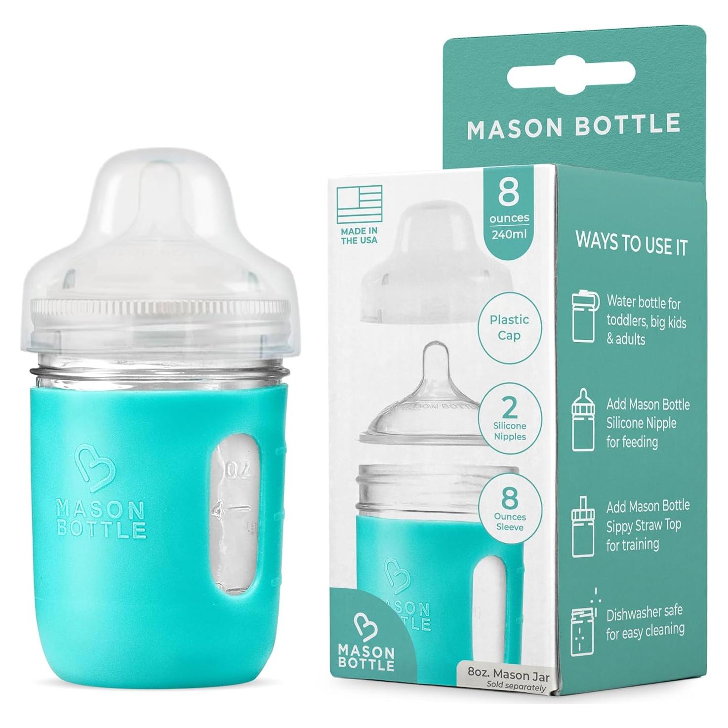 Kit Biberón de Vidrio Mason Bottle 8oz - 2 Tetinas Silicona
