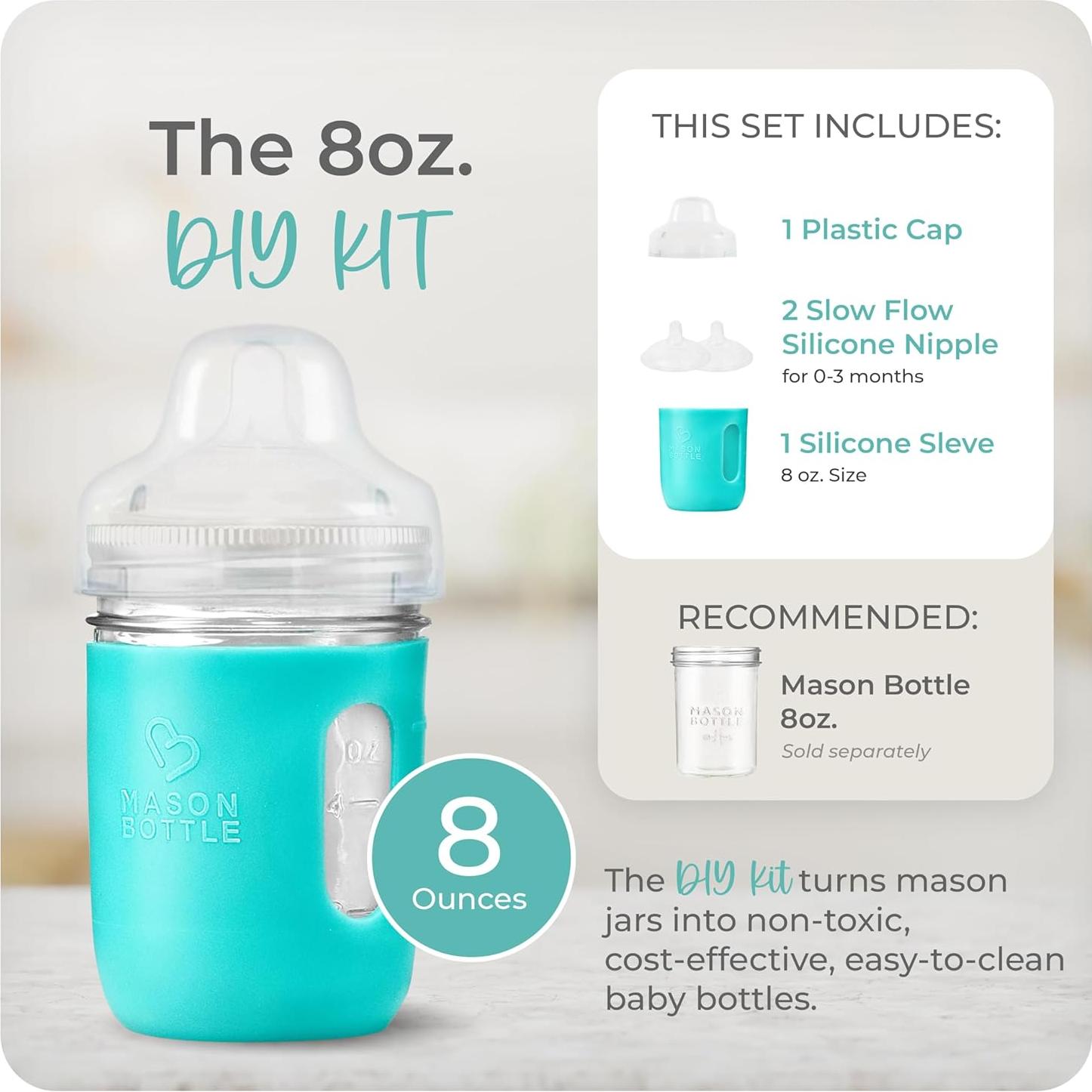 Kit Biberón de Vidrio Mason Bottle 8oz - 2 Tetinas Silicona