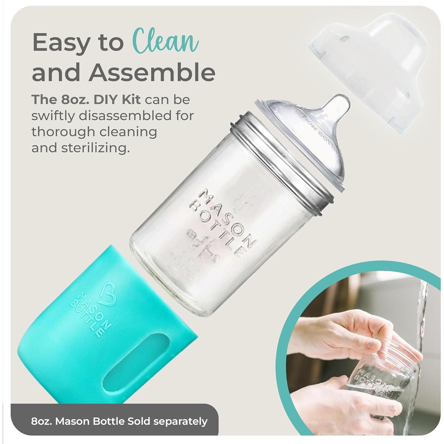 Kit Biberón de Vidrio Mason Bottle 8oz - 2 Tetinas Silicona