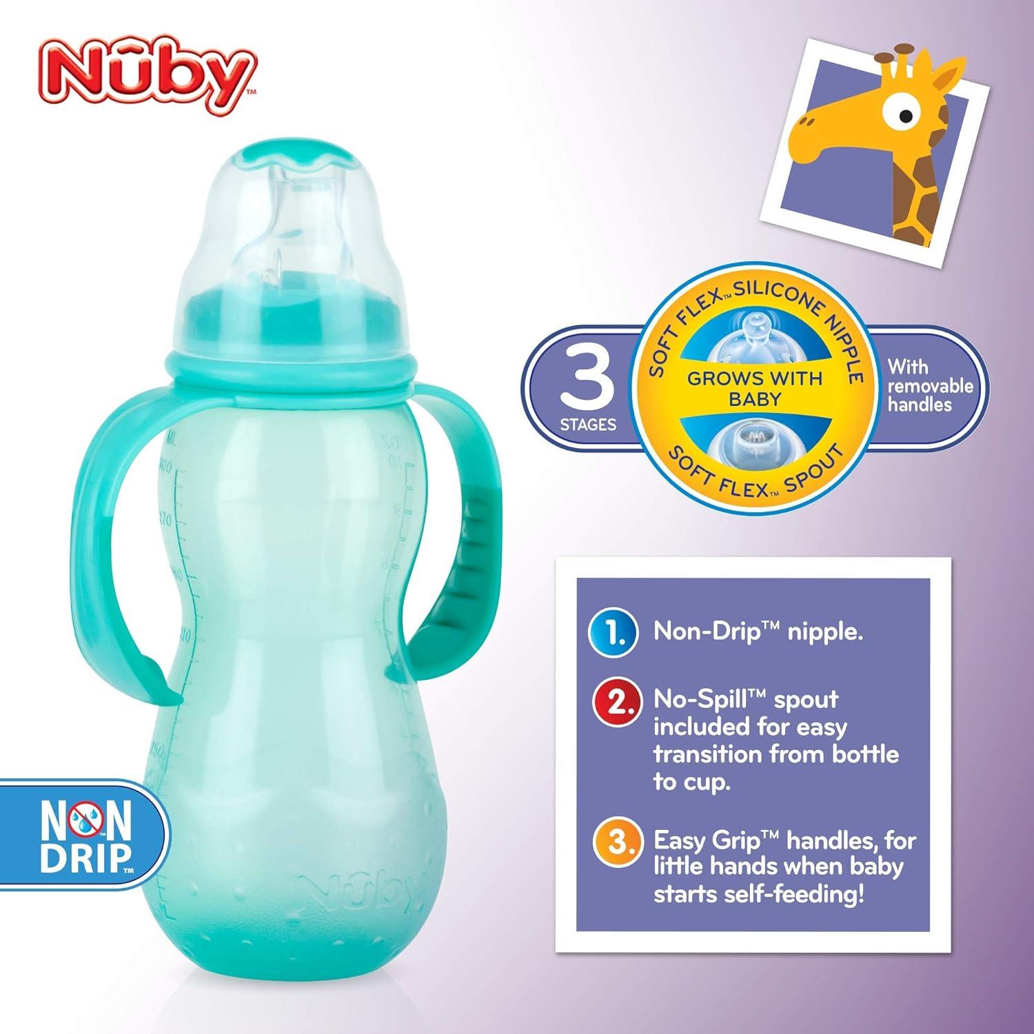 Biberón Nuby Non-Goteo 3 Etapas 320 ml Rosa