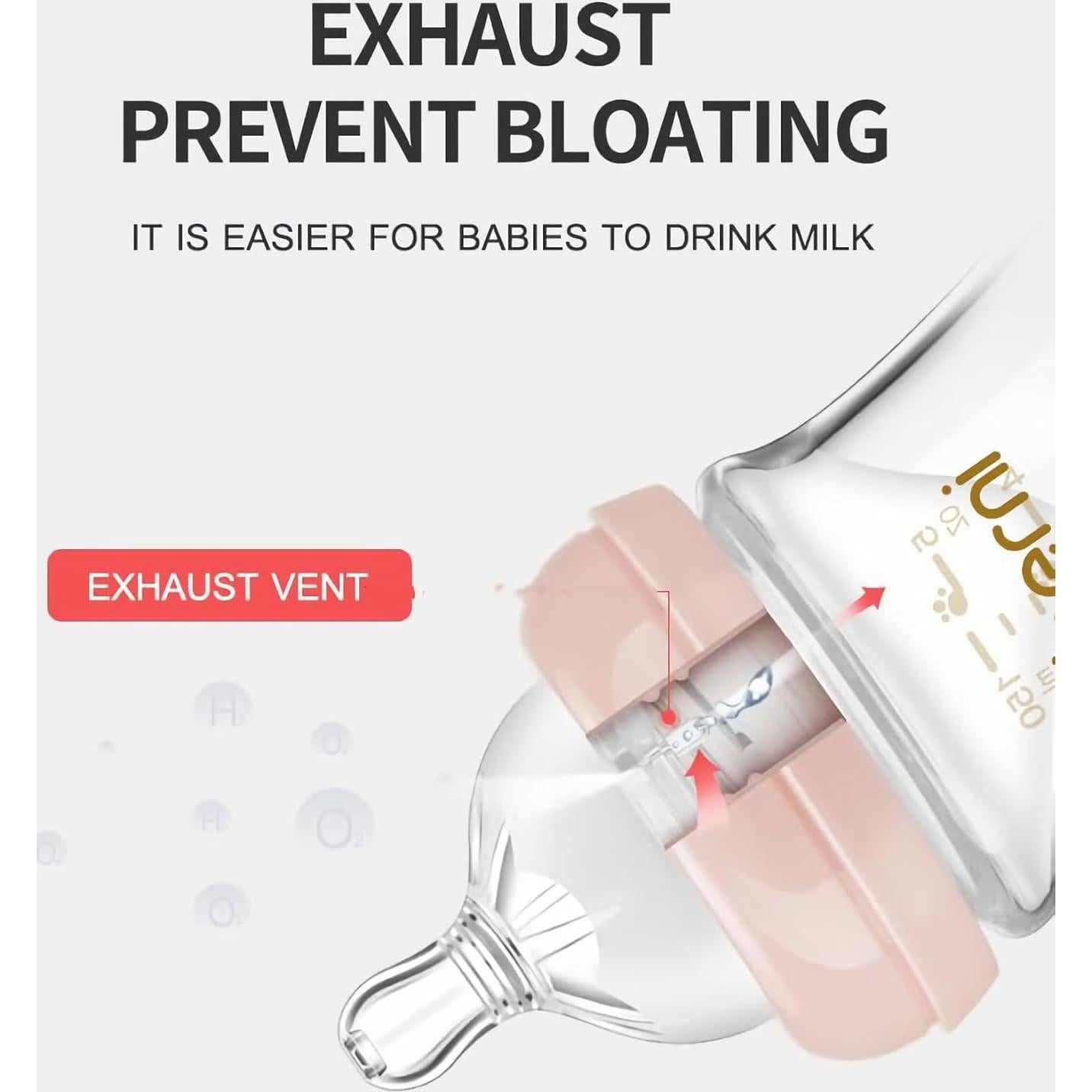 Botellas de vidrio anti cólicos Oberni 120 ml Rosa - 2 unidades