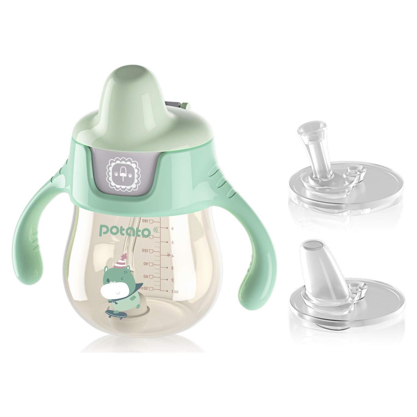 Taza Sippy POTATO 6 oz Verde con Popote a Prueba de Derrames