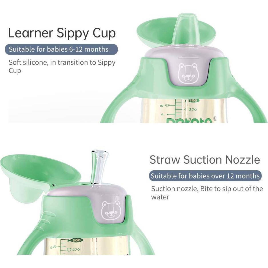 Taza Sippy POTATO 6 oz Verde con Popote a Prueba de Derrames