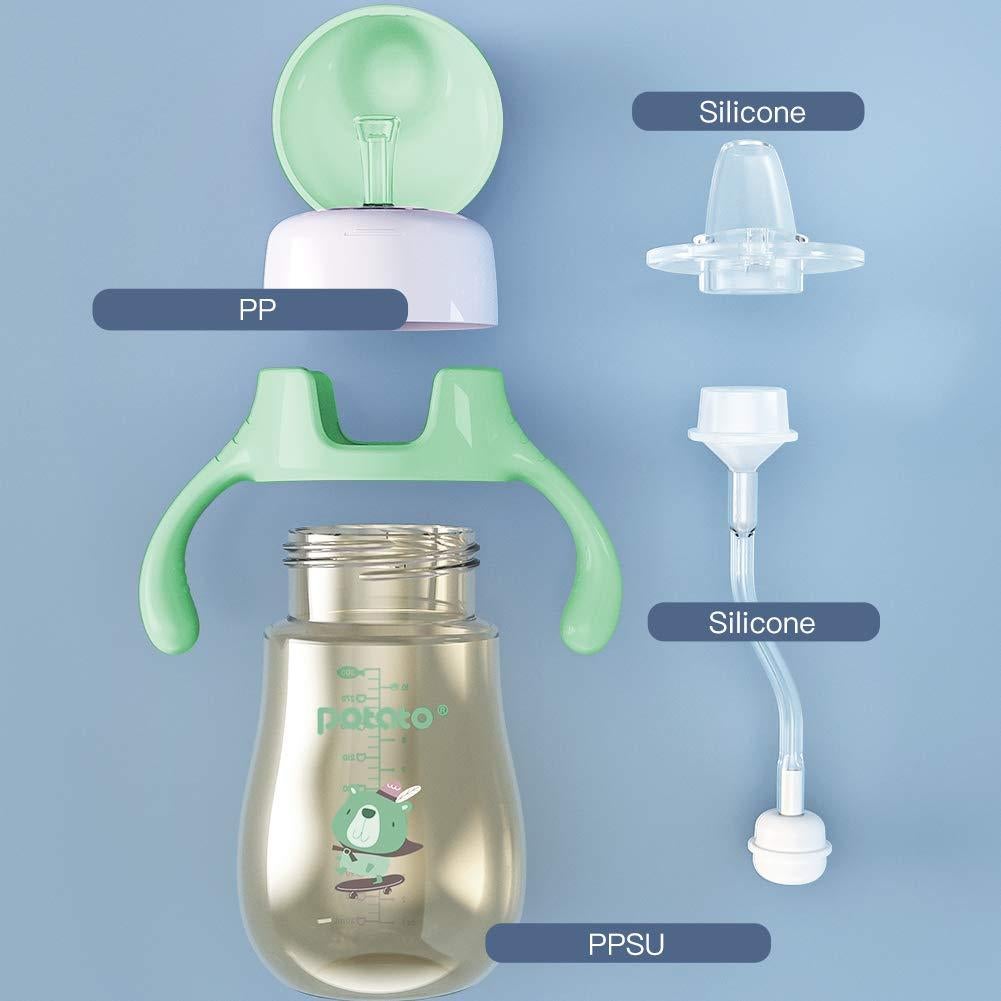 Taza Sippy POTATO 6 oz Verde con Popote a Prueba de Derrames