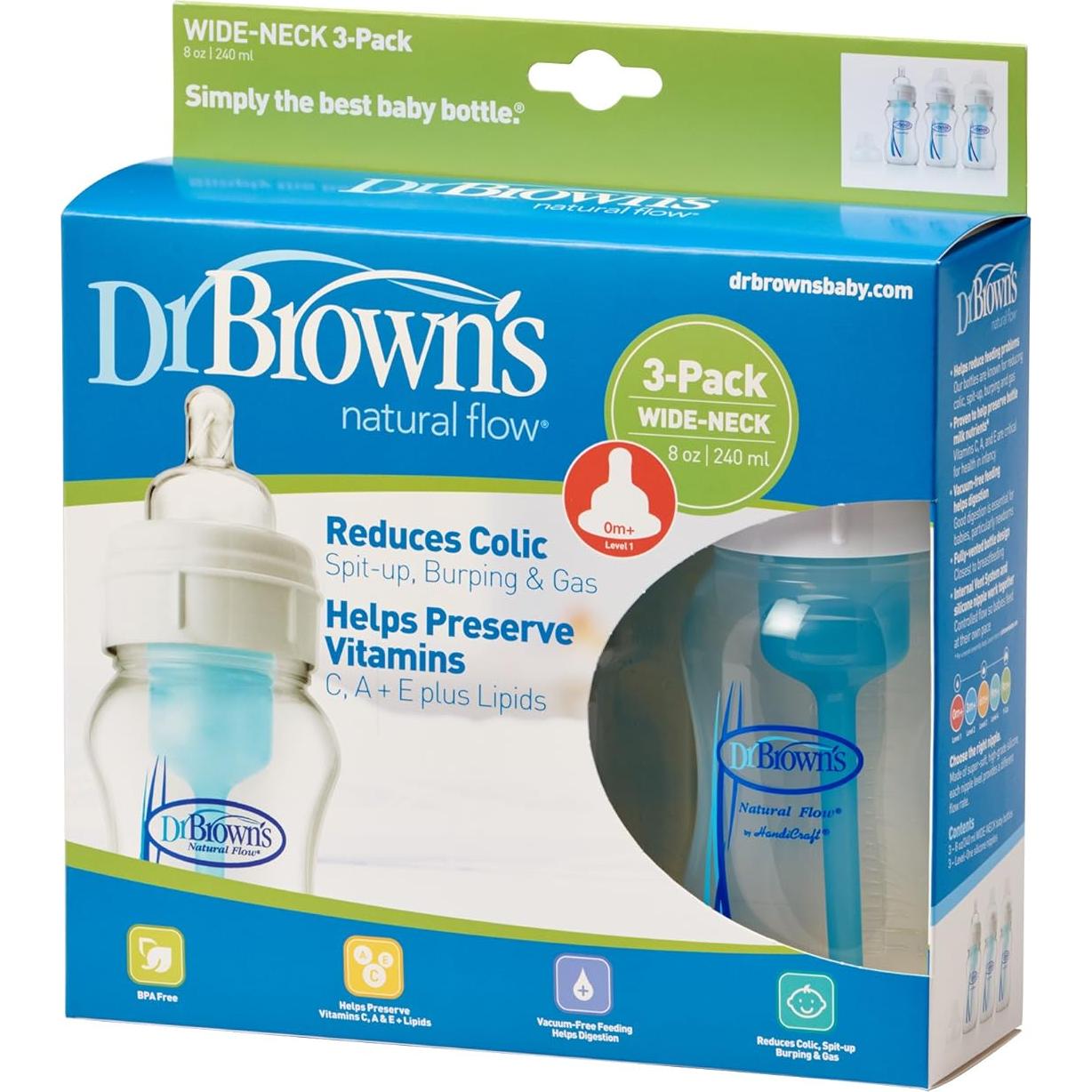 Botellas para Bebés Dr. Brown's Natural Flow 8oz Anti-Cólicos 3pk
