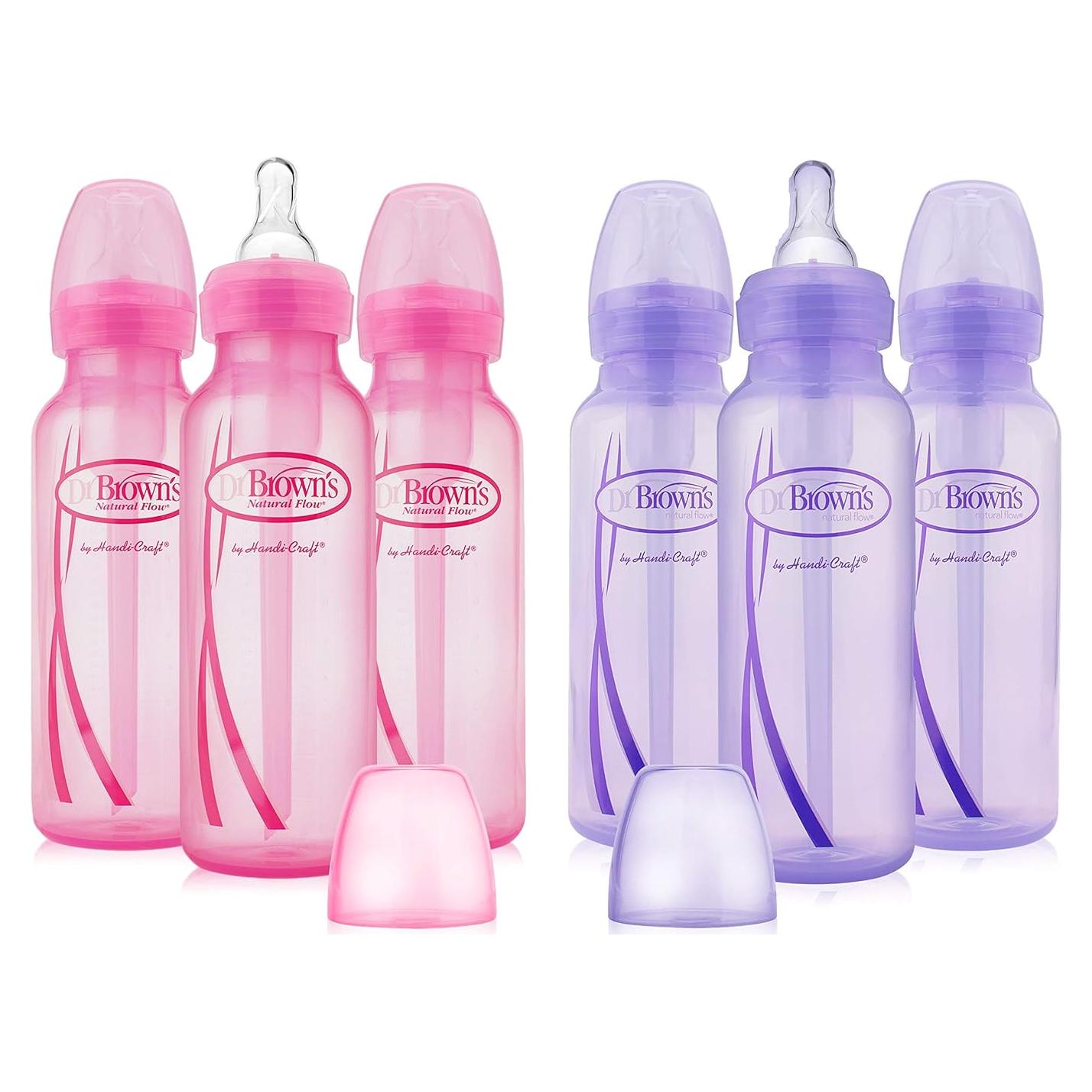 Botellas Ventiladas Dr. Brown's - 6 Unidades 240 ml Rosa y Lavanda