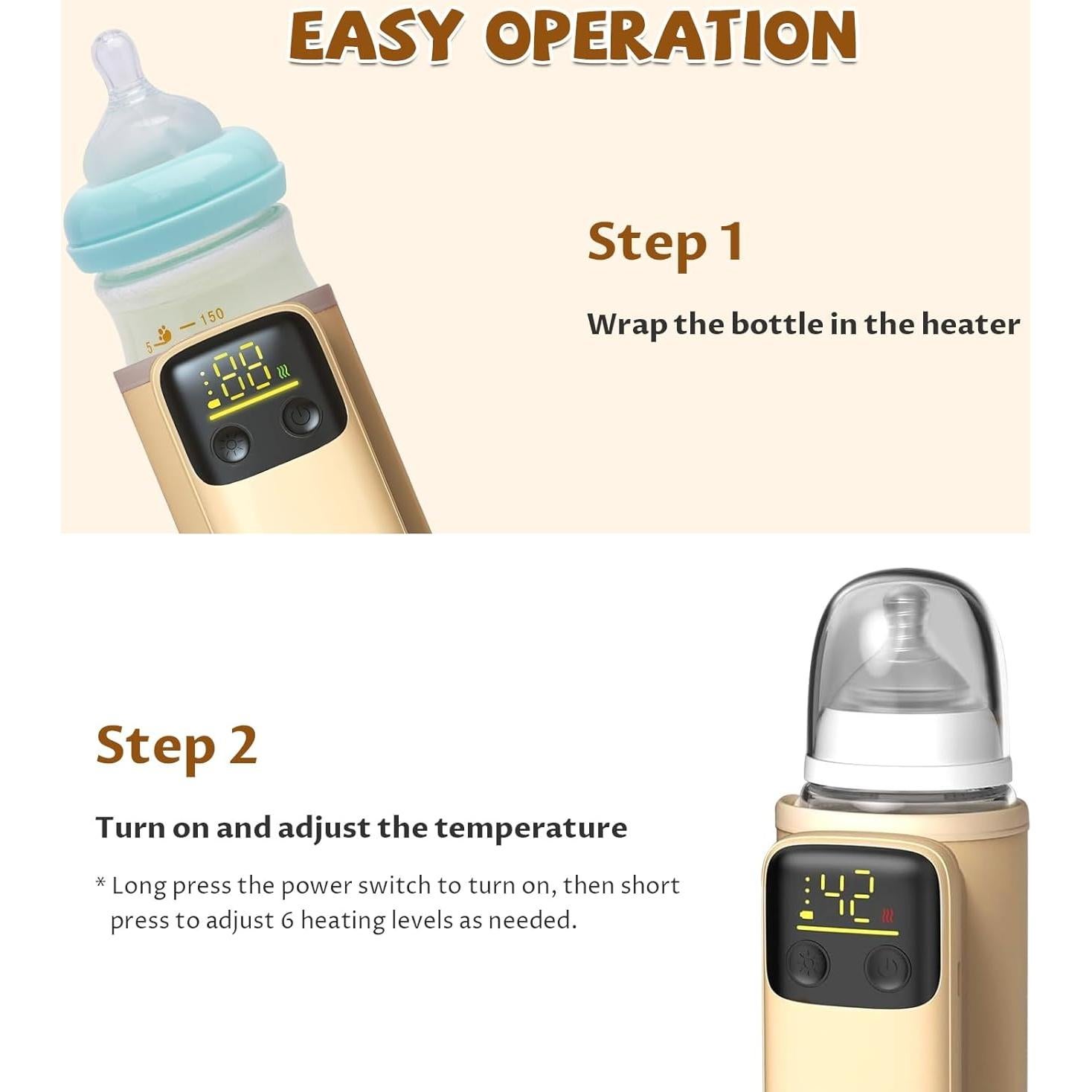 Calentador de Botellas de Bebé Portátil 6 Temperaturas Recargable