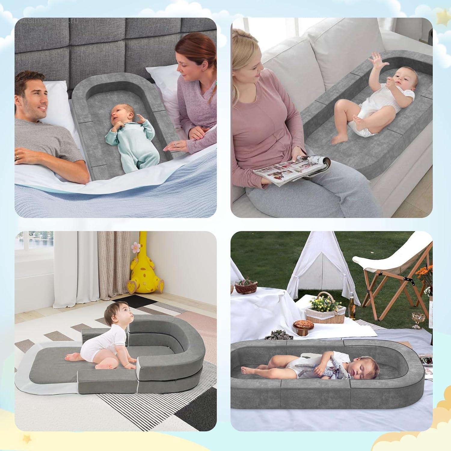 Cama y Sofá de Viaje 4 en 1 para Bebés HB609 - Gris Claro