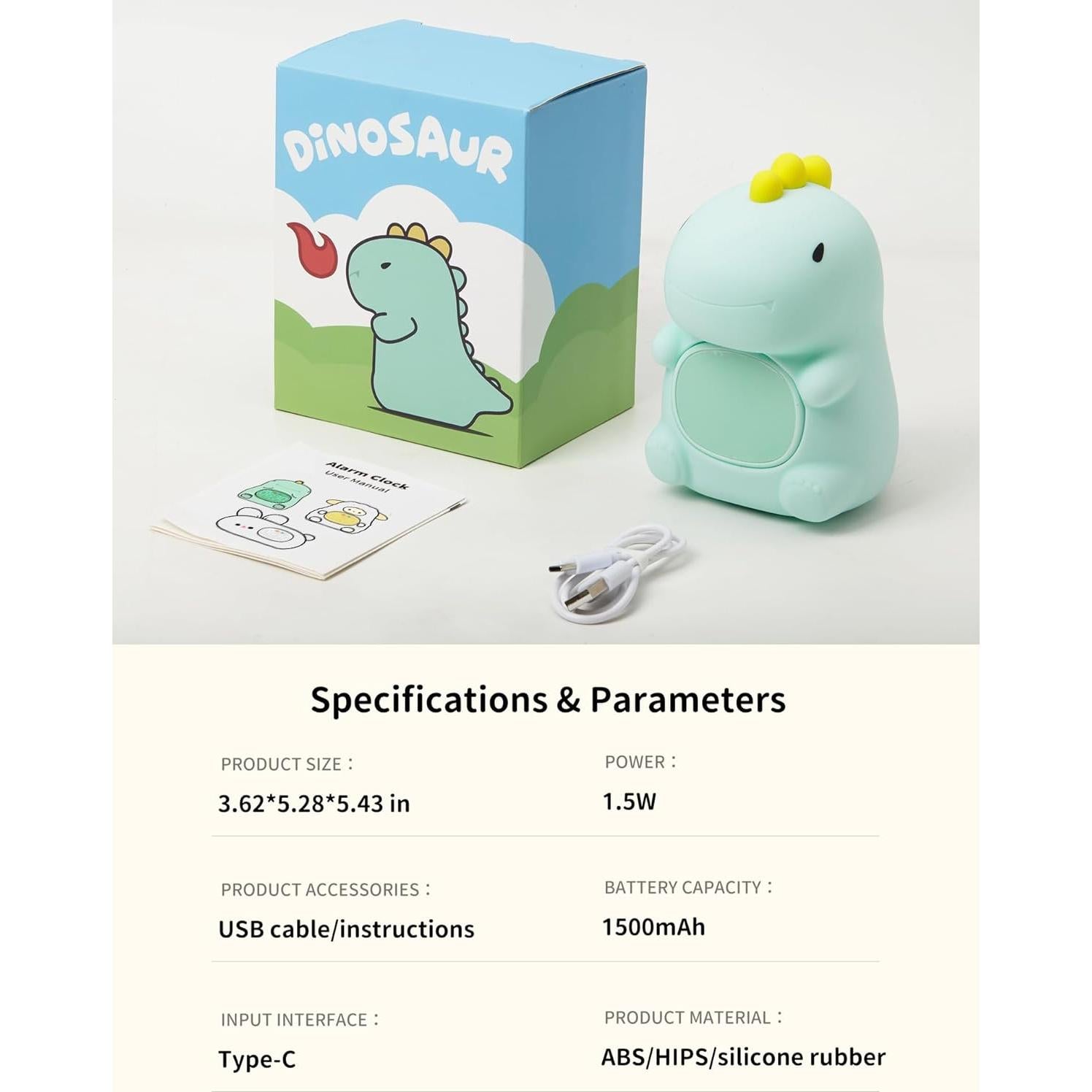 Reloj Despertador Dinosaurio TechCharm con Luz Nocturna