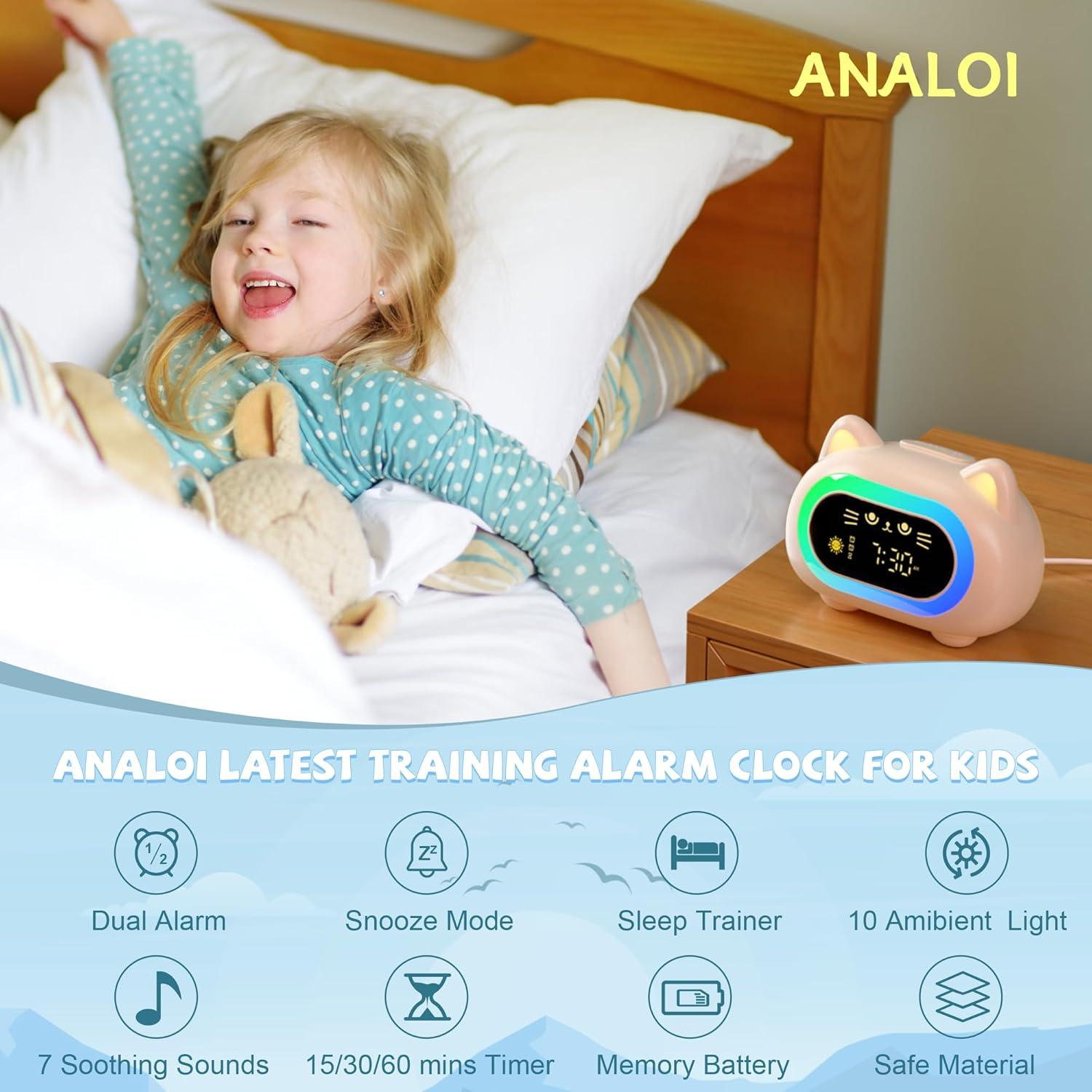 Reloj Despertador Infantil ANALOI Gato Luz Nocturna Doble Alarma