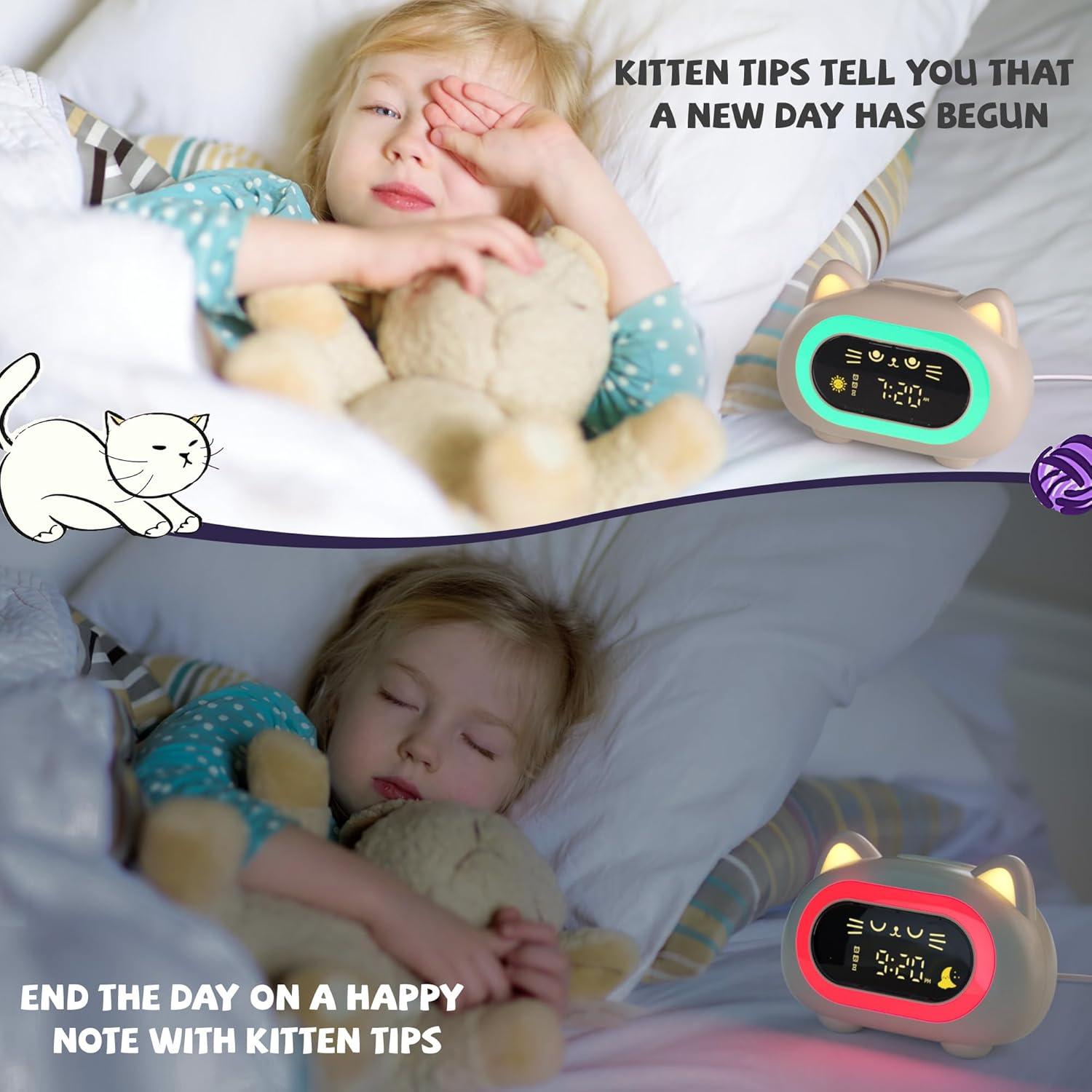 Reloj Despertador Infantil ANALOI Gato Luz Nocturna Doble Alarma