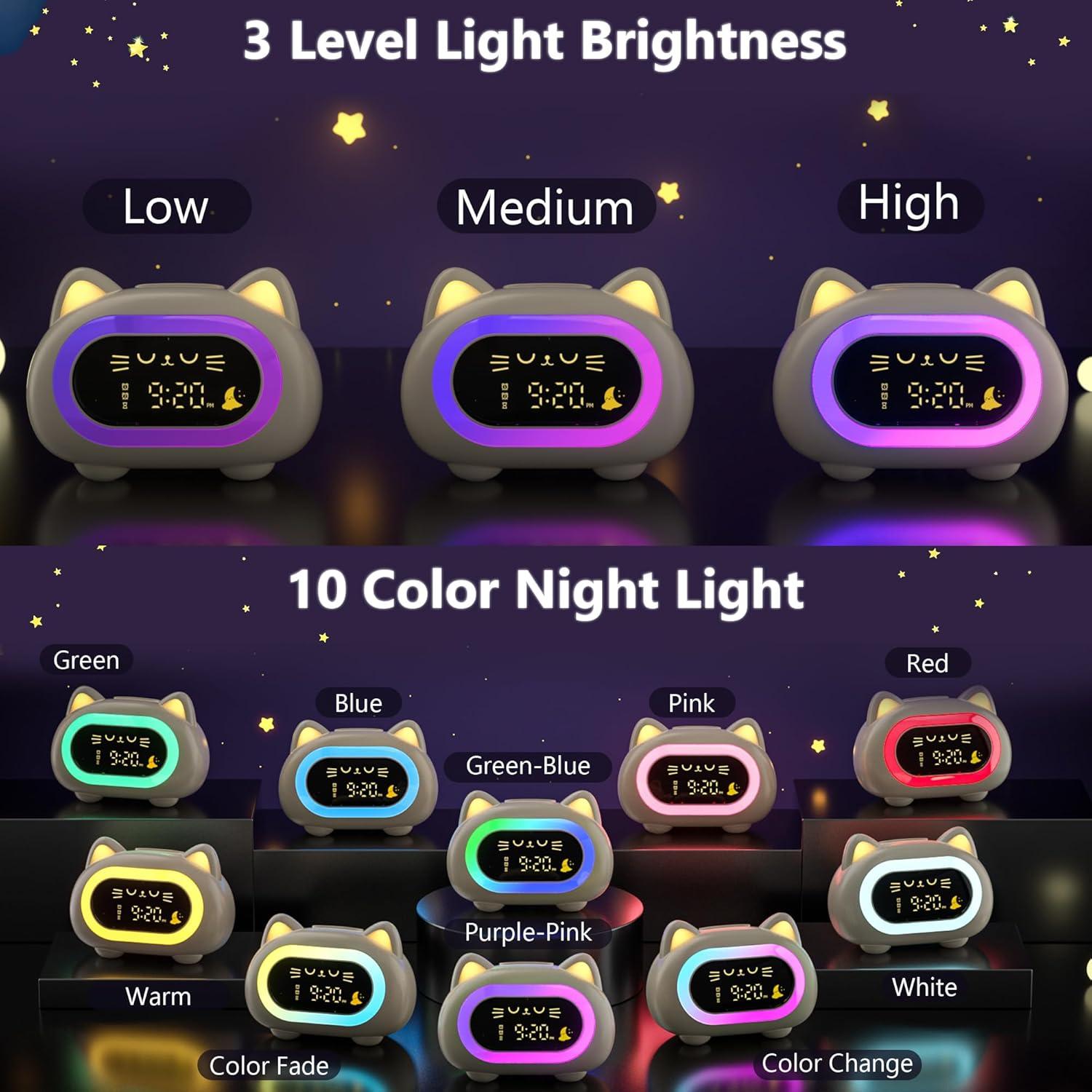 Reloj Despertador Infantil ANALOI Gato Luz Nocturna Doble Alarma