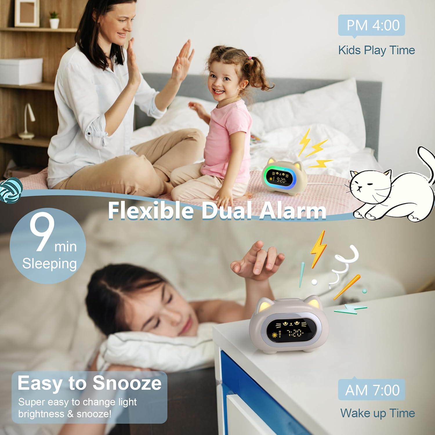 Reloj Despertador Infantil ANALOI Gato Luz Nocturna Doble Alarma