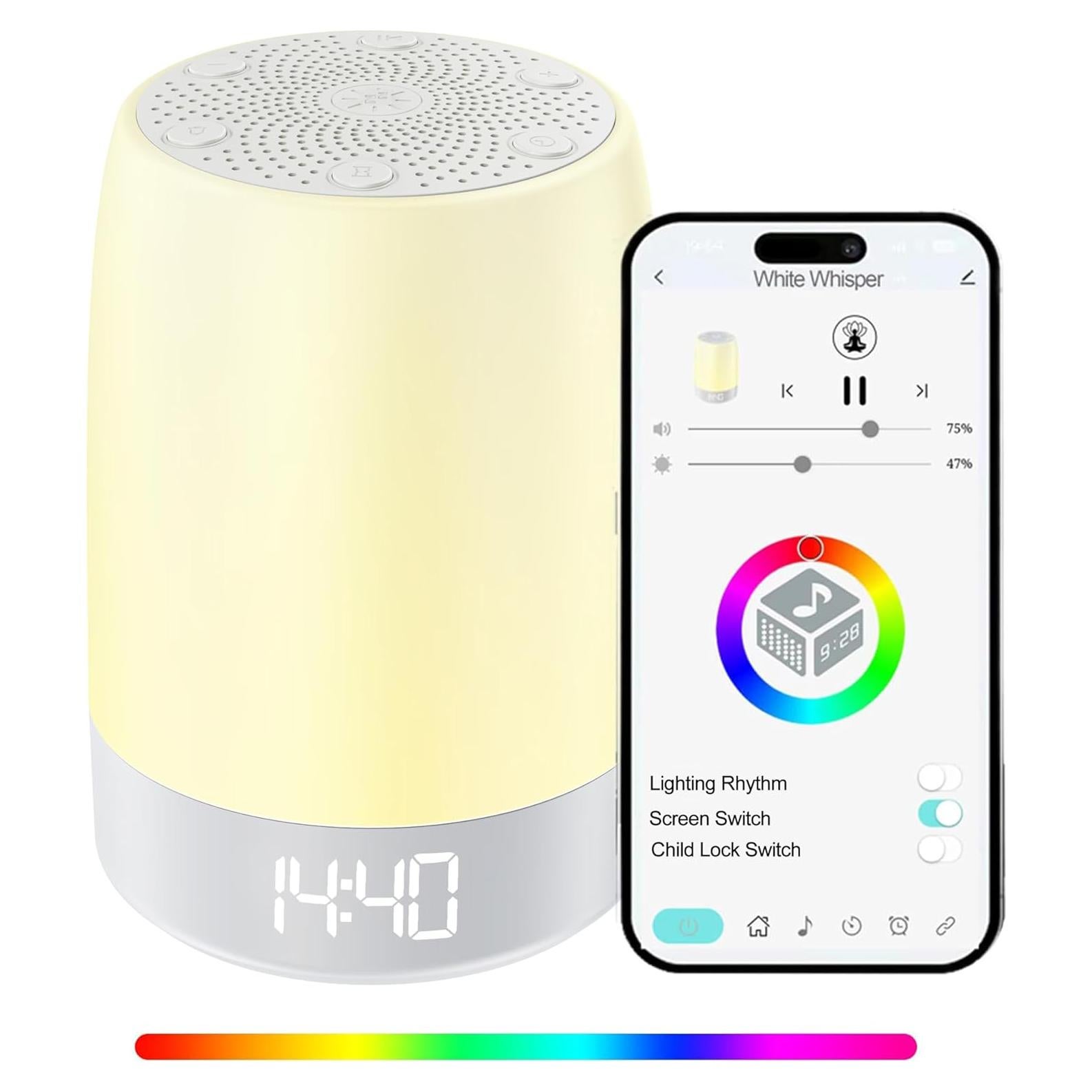 Máquina de Ruido Blanco PBFENG con Luz Nocturna y Bluetooth