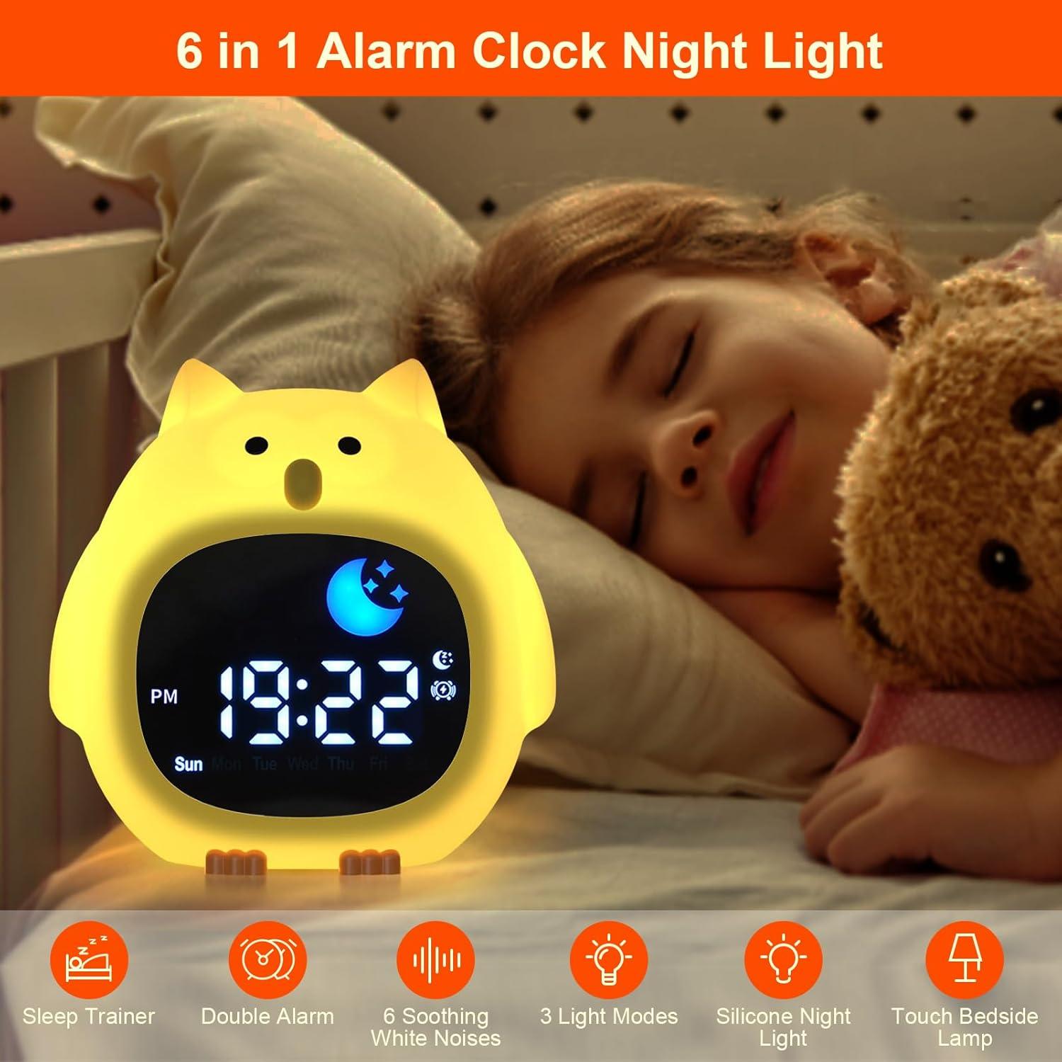 Reloj Despertador Infantil Inaepeak Búho con Luz y Ruido Blanco