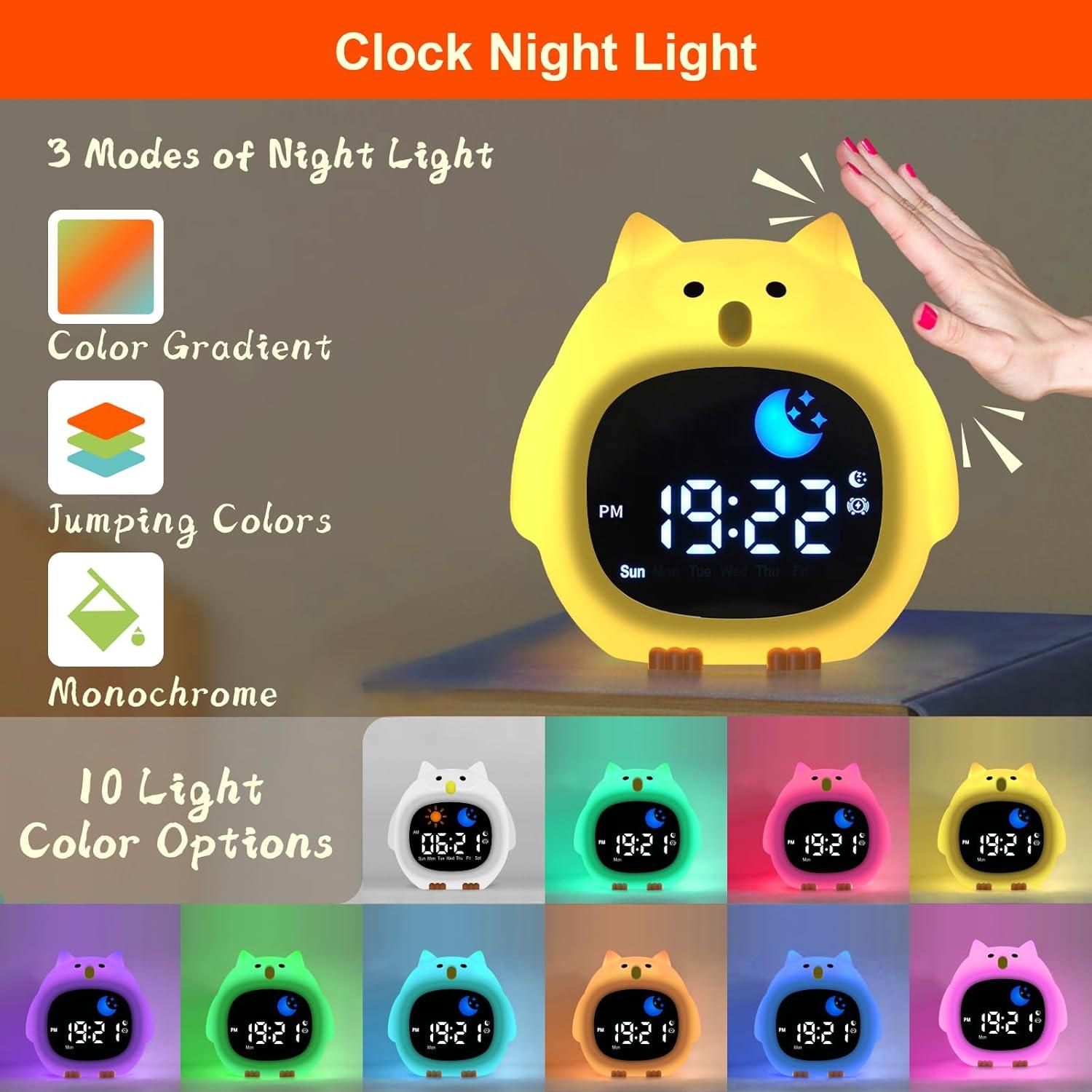 Reloj Despertador Infantil Inaepeak Búho con Luz y Ruido Blanco