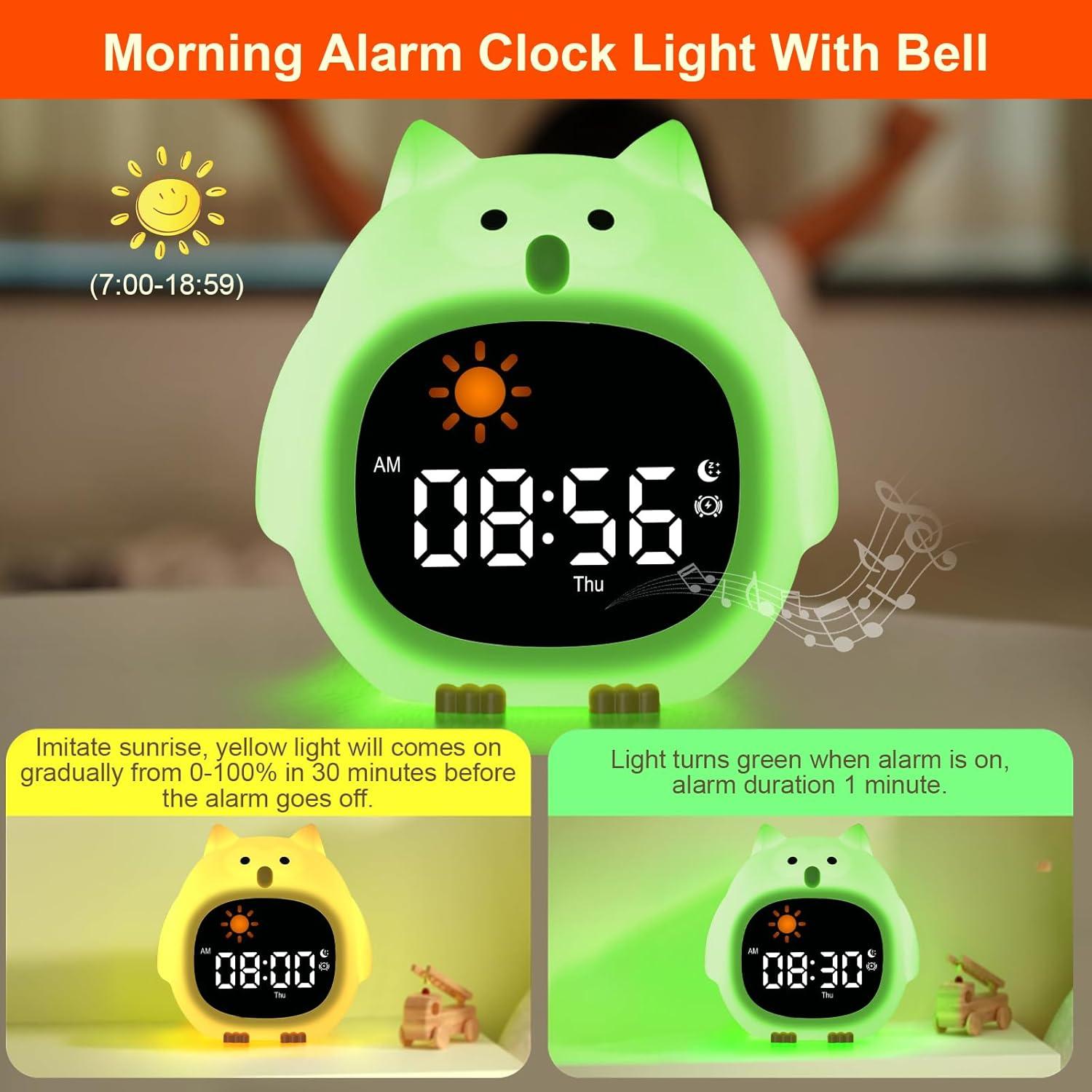 Reloj Despertador Infantil Inaepeak Búho con Luz y Ruido Blanco