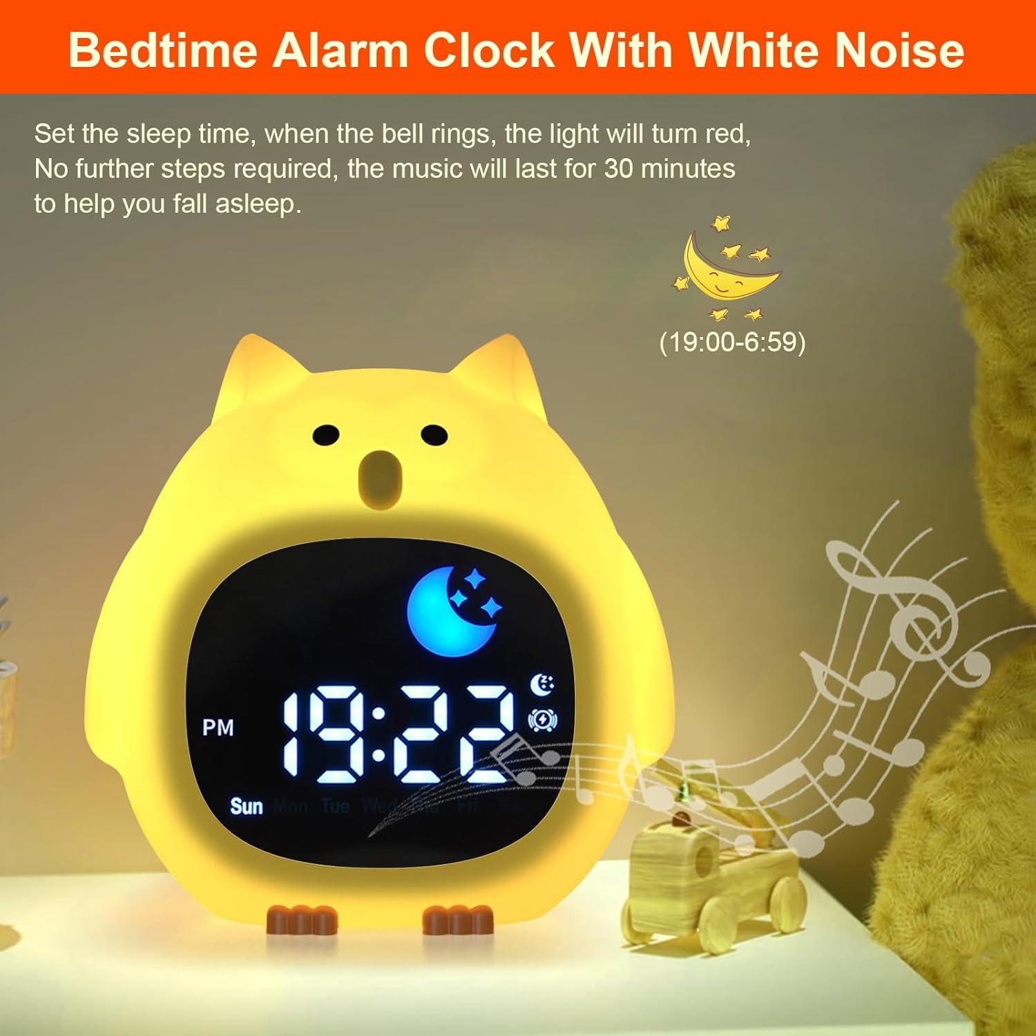 Reloj Despertador Infantil Inaepeak Búho con Luz y Ruido Blanco