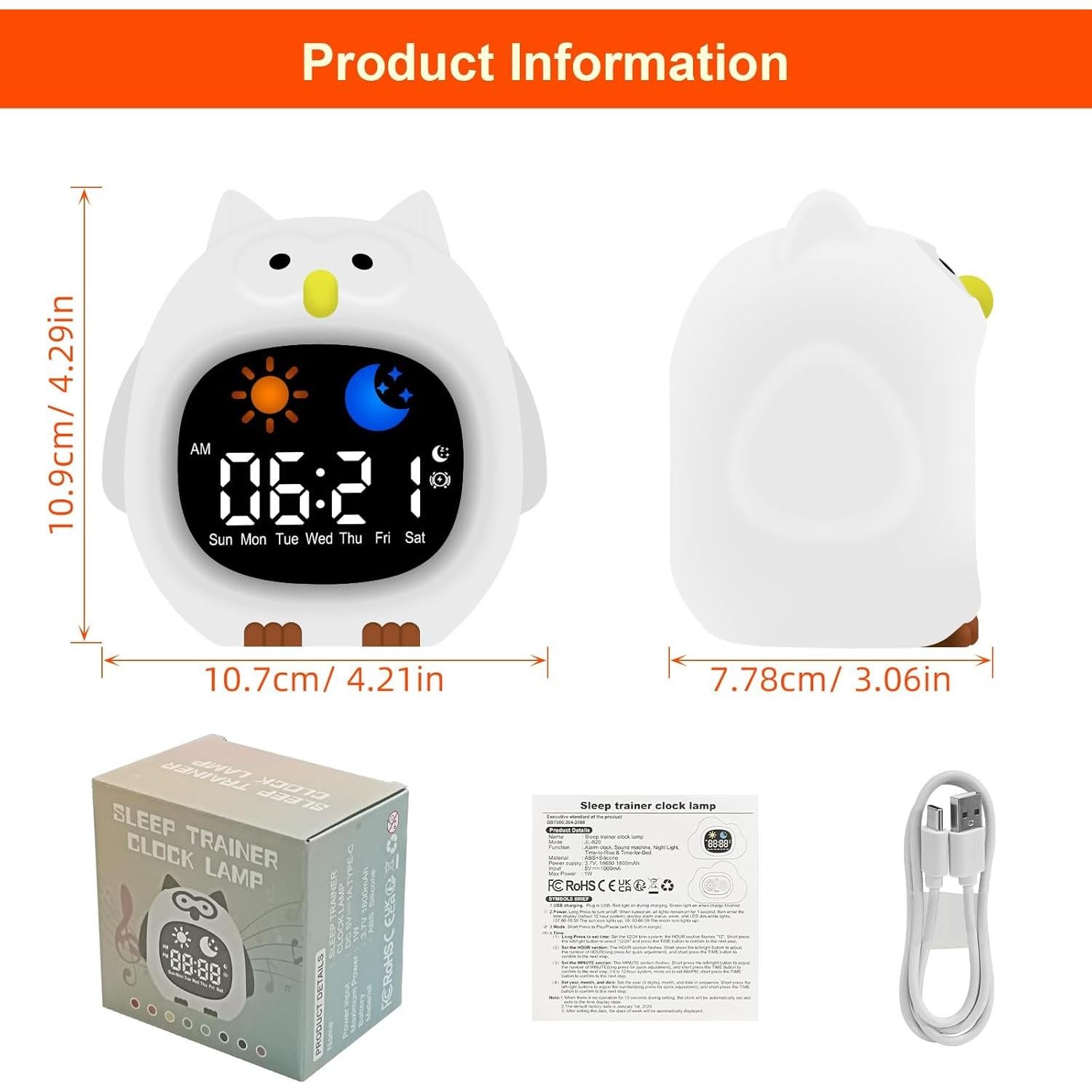 Reloj Despertador Infantil Inaepeak Búho con Luz y Ruido Blanco