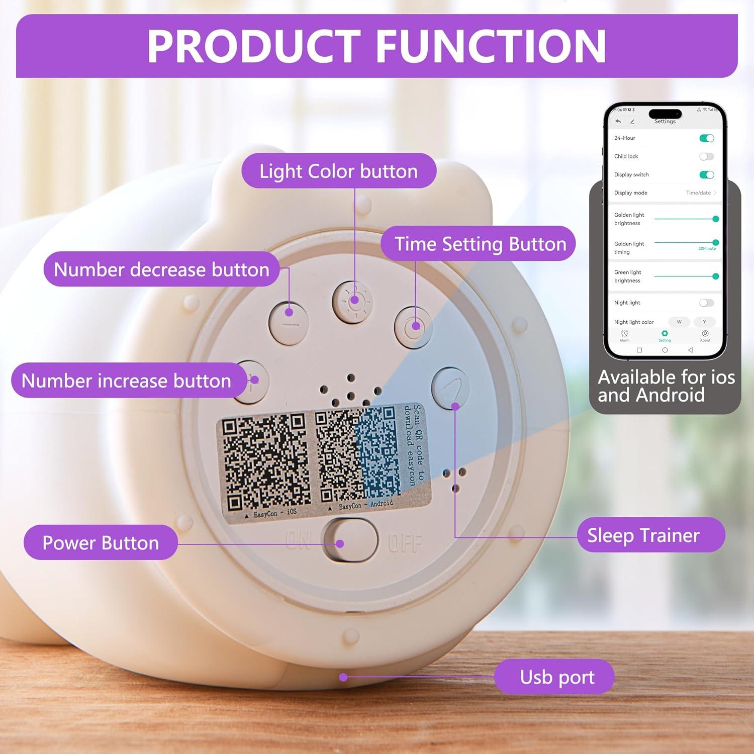 Reloj Despertador Inteligente GANGULITO Osito Blanco con Luz