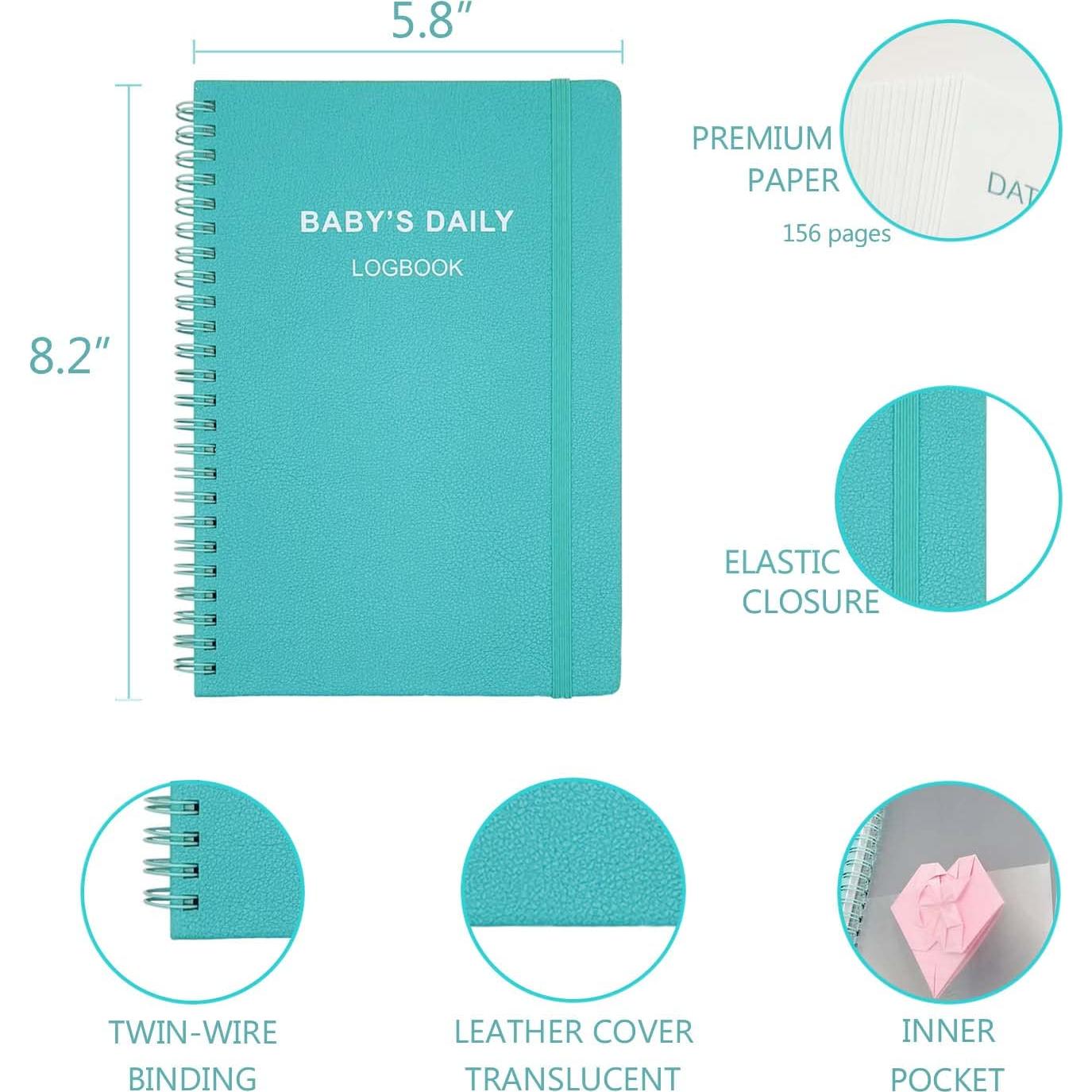 Registro Diario del Bebé A5 - Planificador Verde Azulado 152 Páginas