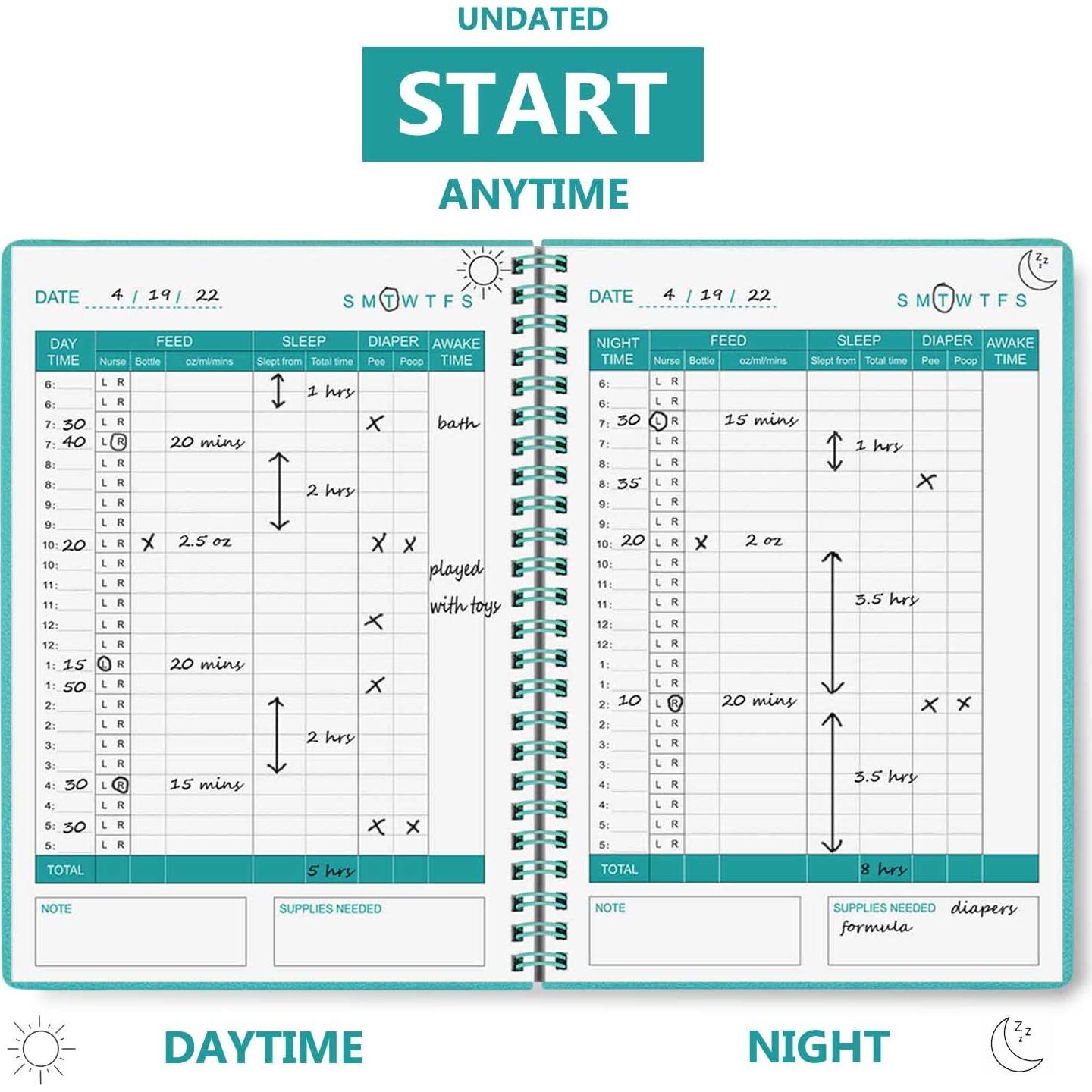 Registro Diario del Bebé A5 - Planificador Verde Azulado 152 Páginas