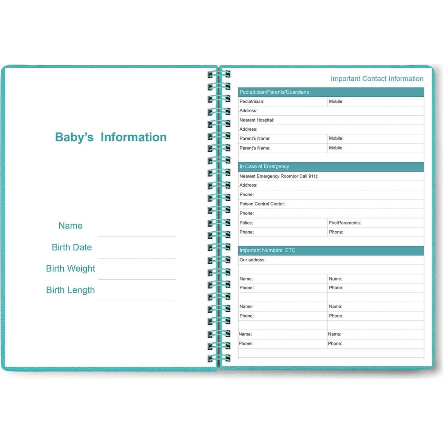 Registro Diario del Bebé A5 - Planificador Verde Azulado 152 Páginas