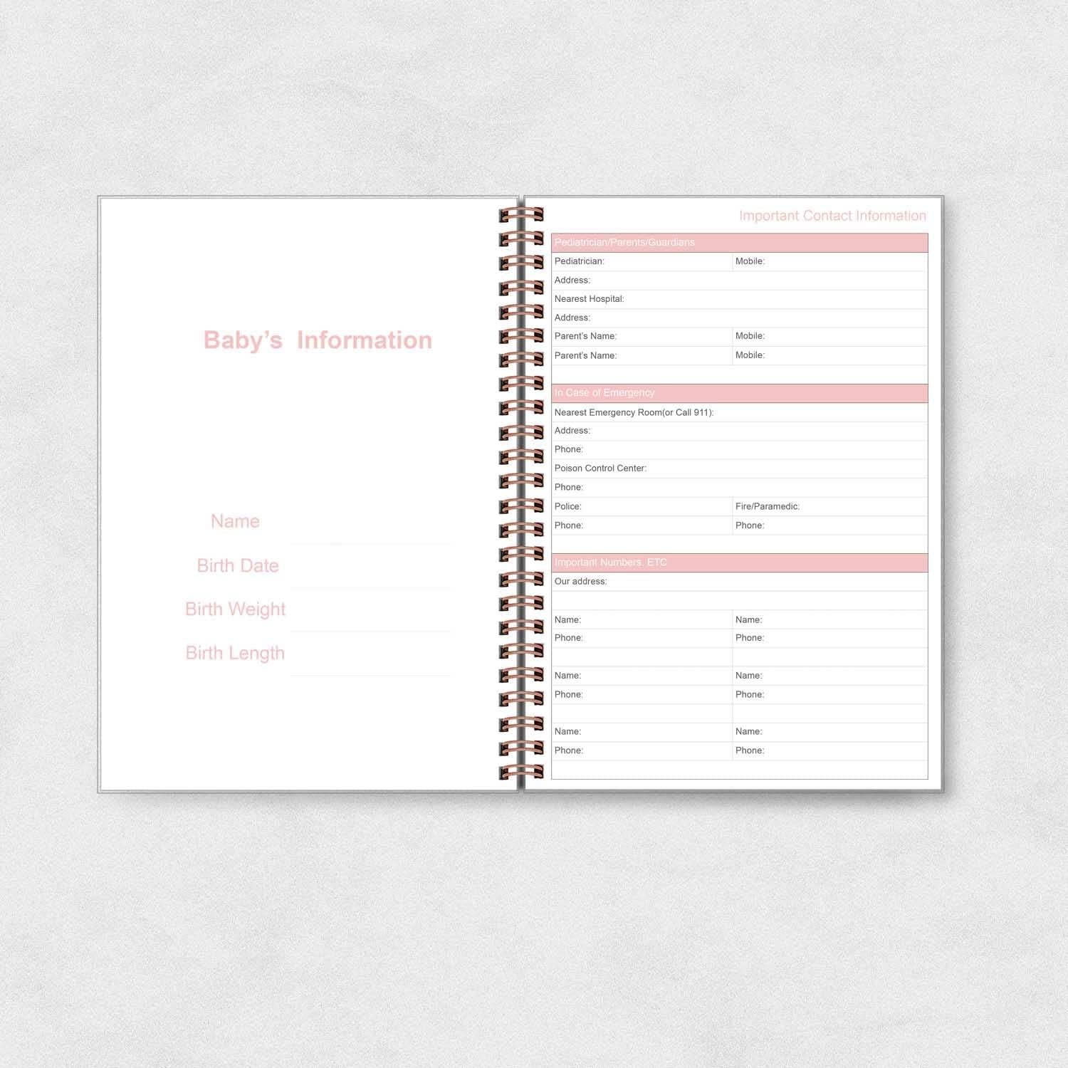 Registro Diario del Bebé A5 Rosa - Planificador de Cuidado