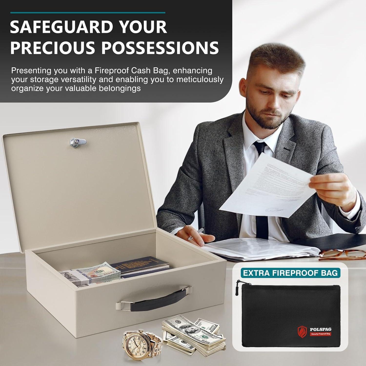 Caja de Documentos a Prueba de Fuego Polspag Grande Blanca