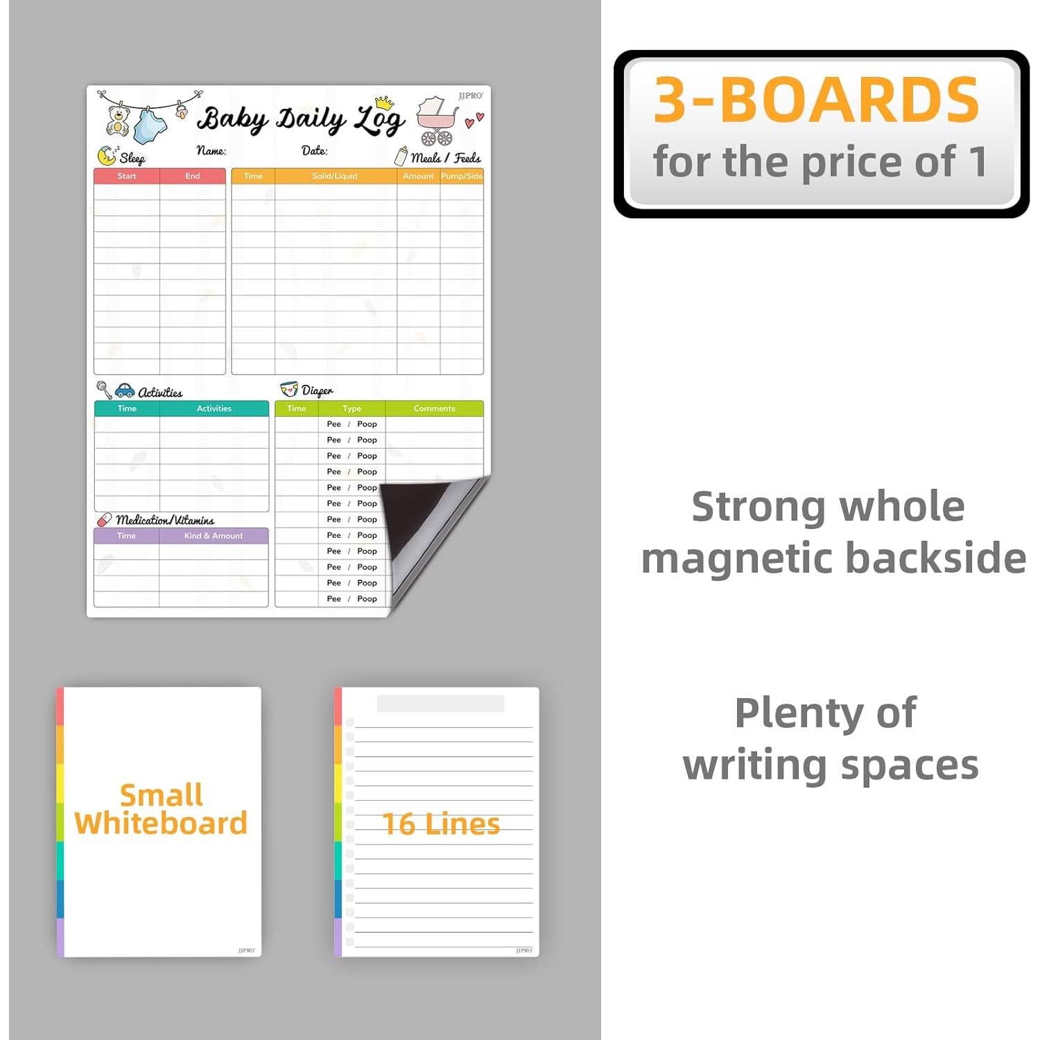 Pizarra Blanca Magnética JJPRO para Registro Diario de Bebé