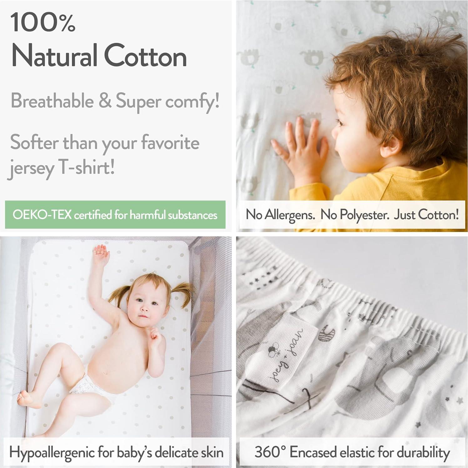 Sábanas Ajustadas para Cuna Lateral Joey + Joan 100% Algodón - Gris - Paquete de 2