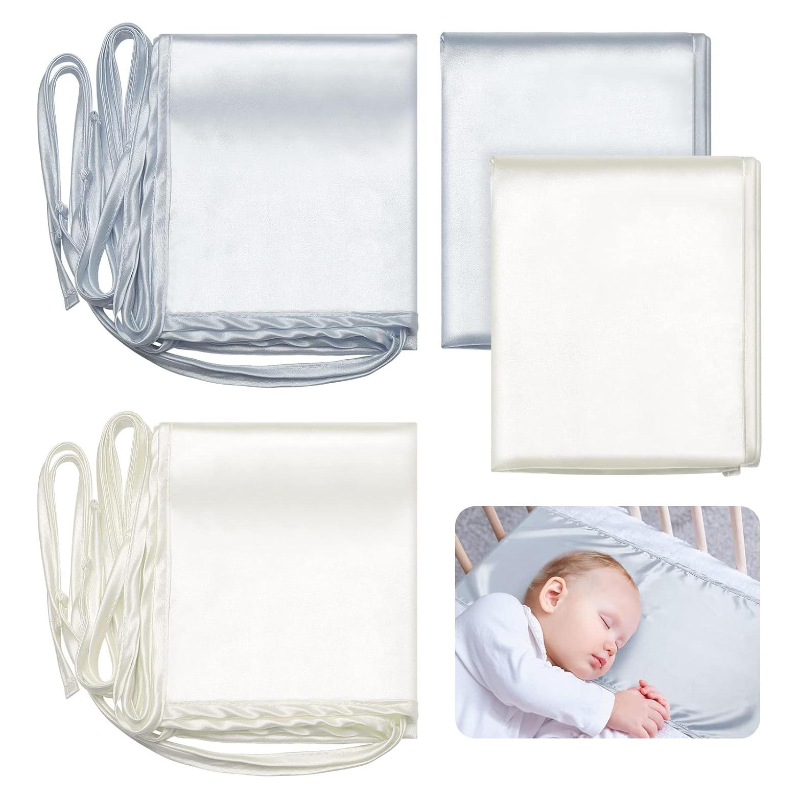 Sábanas de Cuna de Satén Hosuly 2 Pcs Gris y Blanco 74x30.5cm