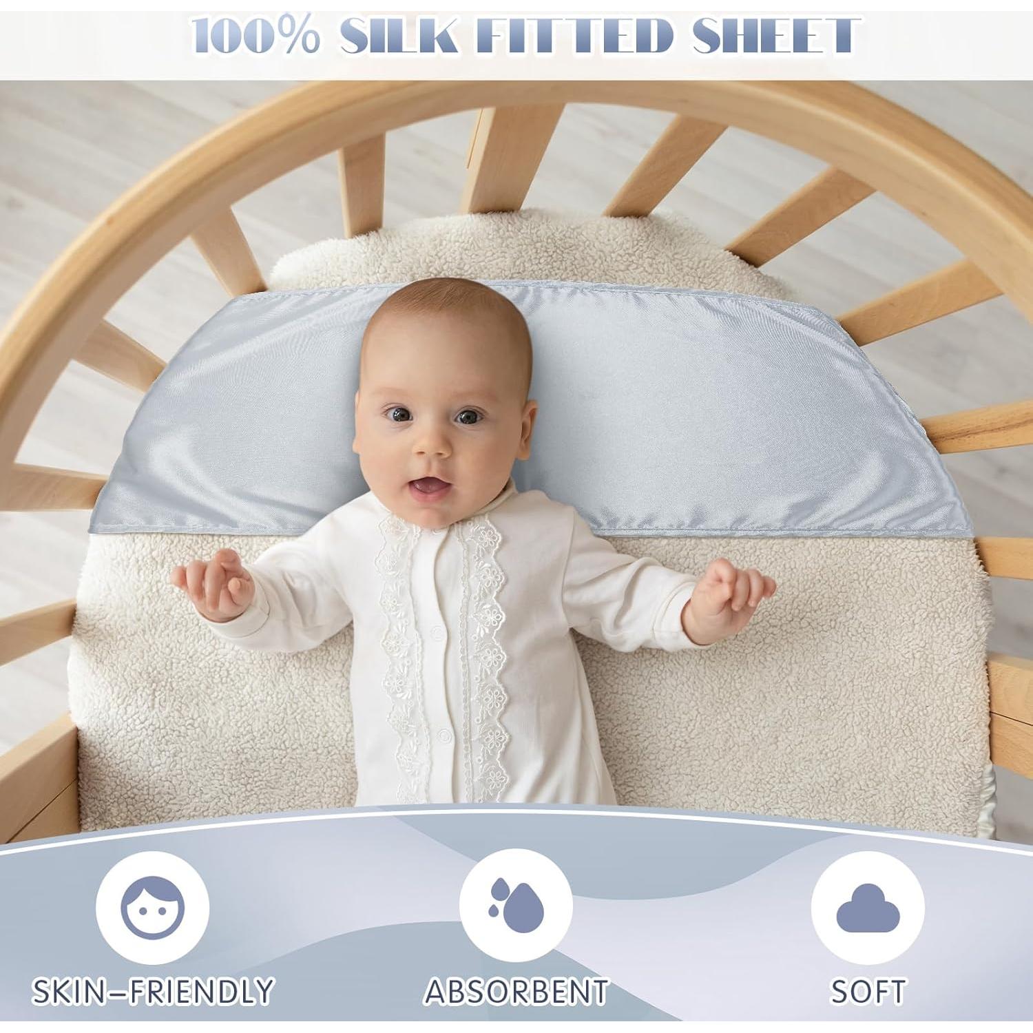 Sábanas de Cuna de Satén Hosuly 2 Pcs Gris y Blanco 74x30.5cm