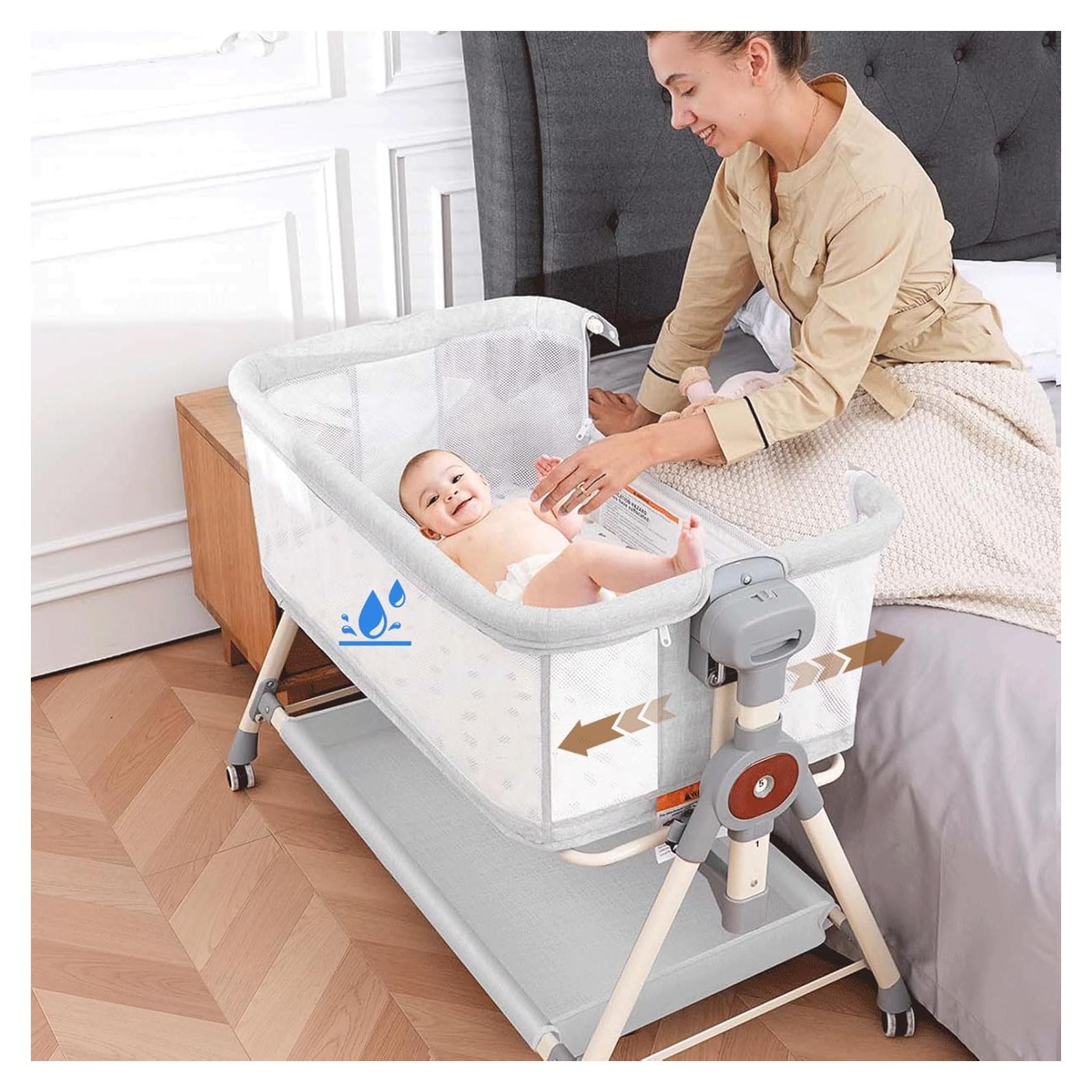 Cuna Mecedora Hichangto 3 en 1 Ajustable 6 Alturas Gris Claro