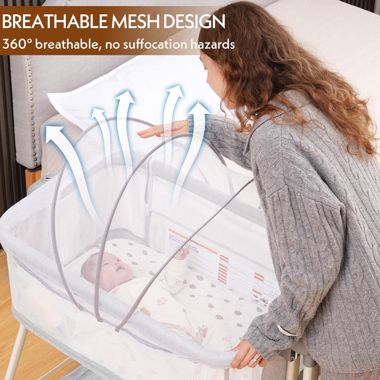 Cuna Mecedora Hichangto 3 en 1 Ajustable 6 Alturas Gris Claro