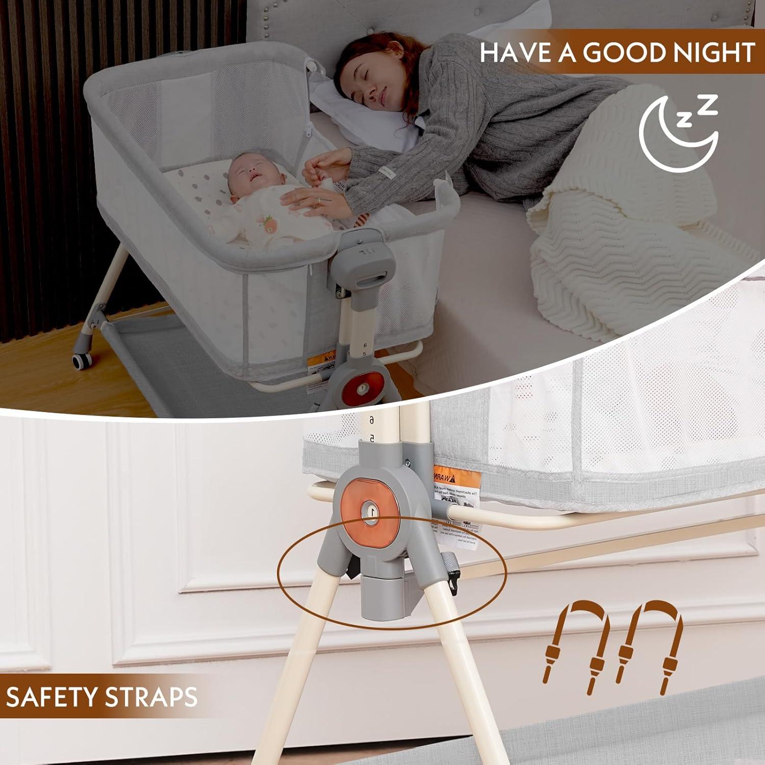 Cuna Mecedora Hichangto 3 en 1 Ajustable 6 Alturas Gris Claro