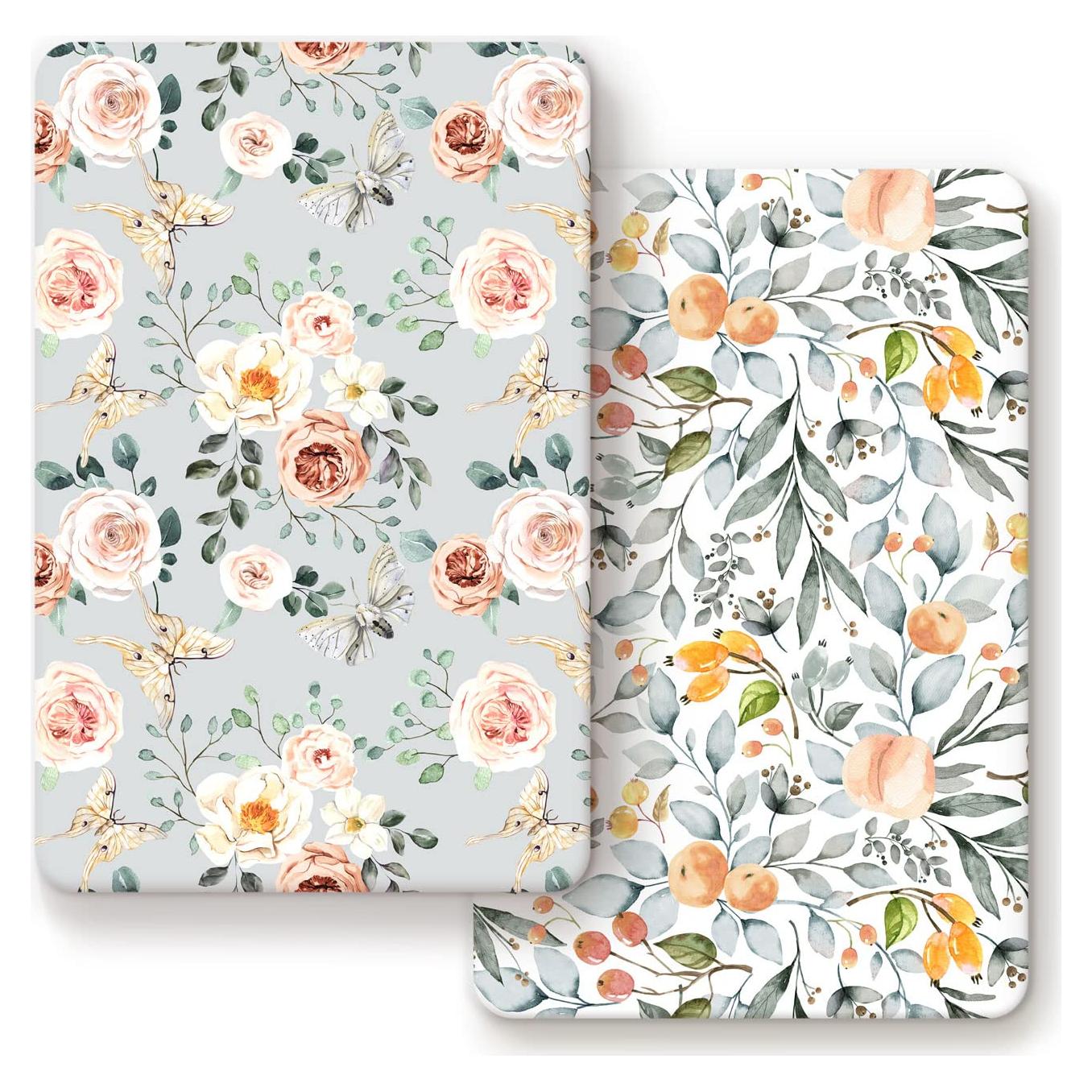 Juego de Sábanas Ajustadas GRSSDER para Mini Cuna 2 Piezas Floral